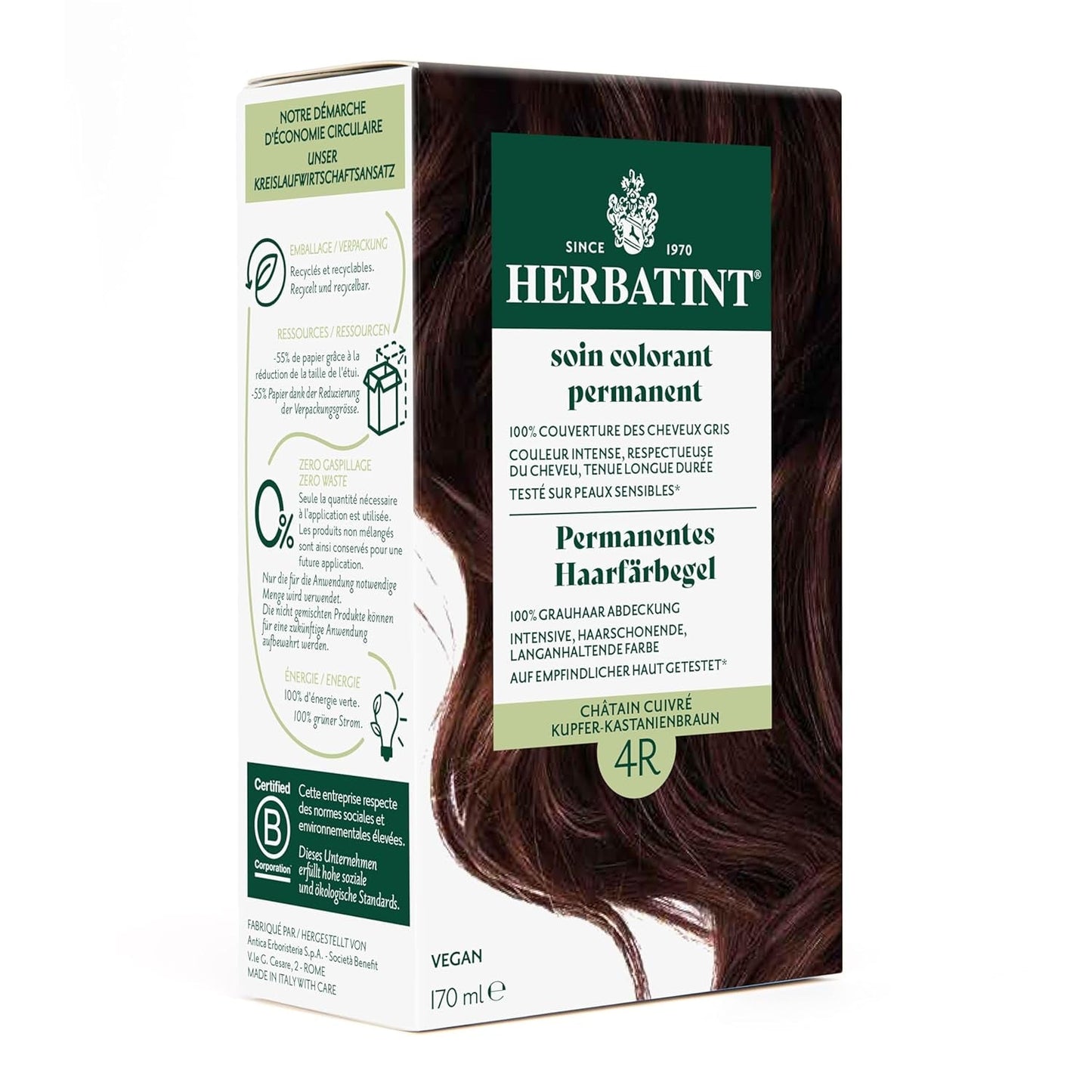 Permanent hårfarvegel 6N mørk blond - 170 ml I ammoniakfri, 100 % grå hårdækning I testet på følsom hud, med 8 planteekstrakter Naty Shop hårfarve 4R kobberbrun