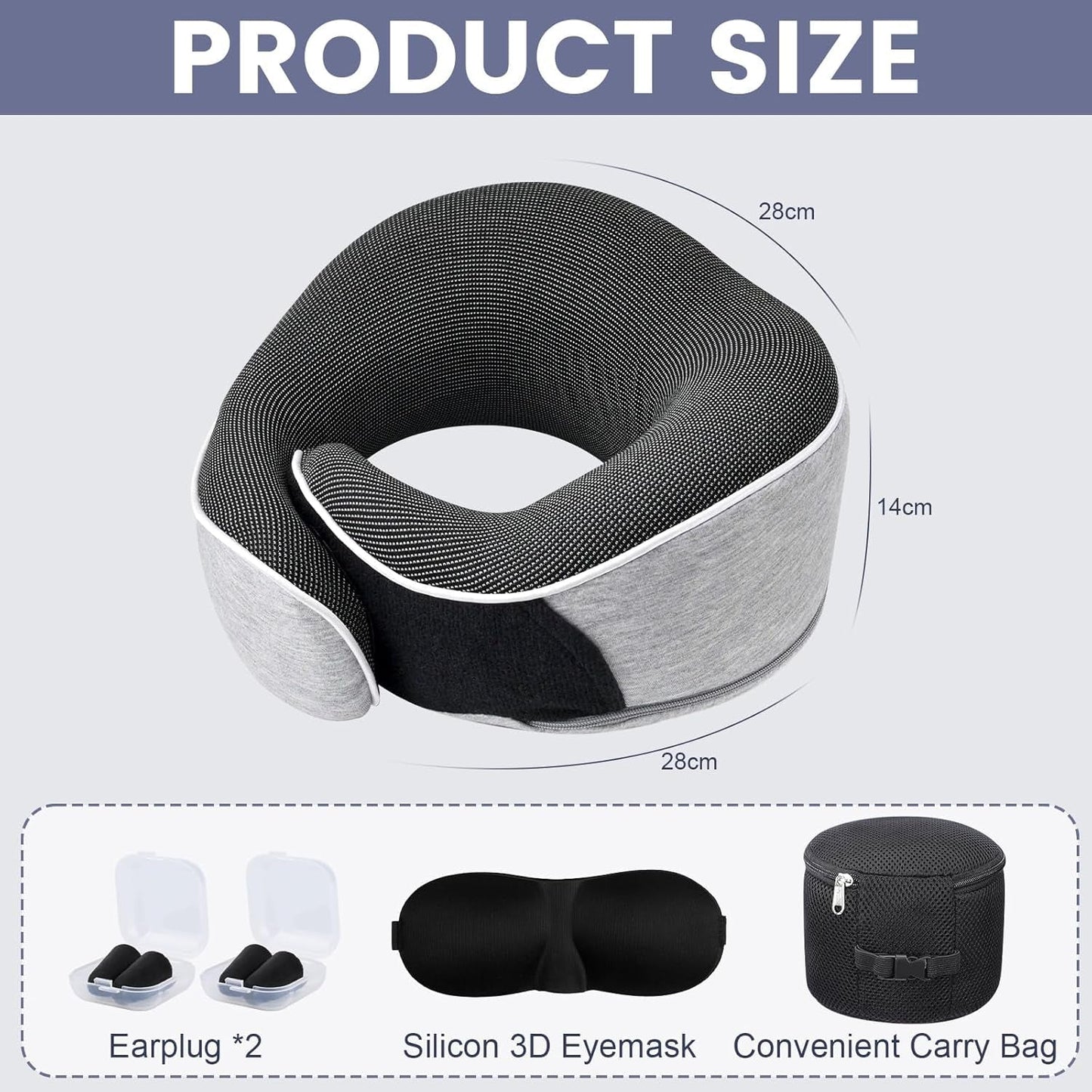 Nakkepude Memory skum rejsepude Ergonomisk design Memory skum nakkepude med øjenmaske 2 ørepropper og opbevaringstaske Perfekt til at sove på vejen, når du er på rejse Naty Shop Cervikal ortopædiske puder