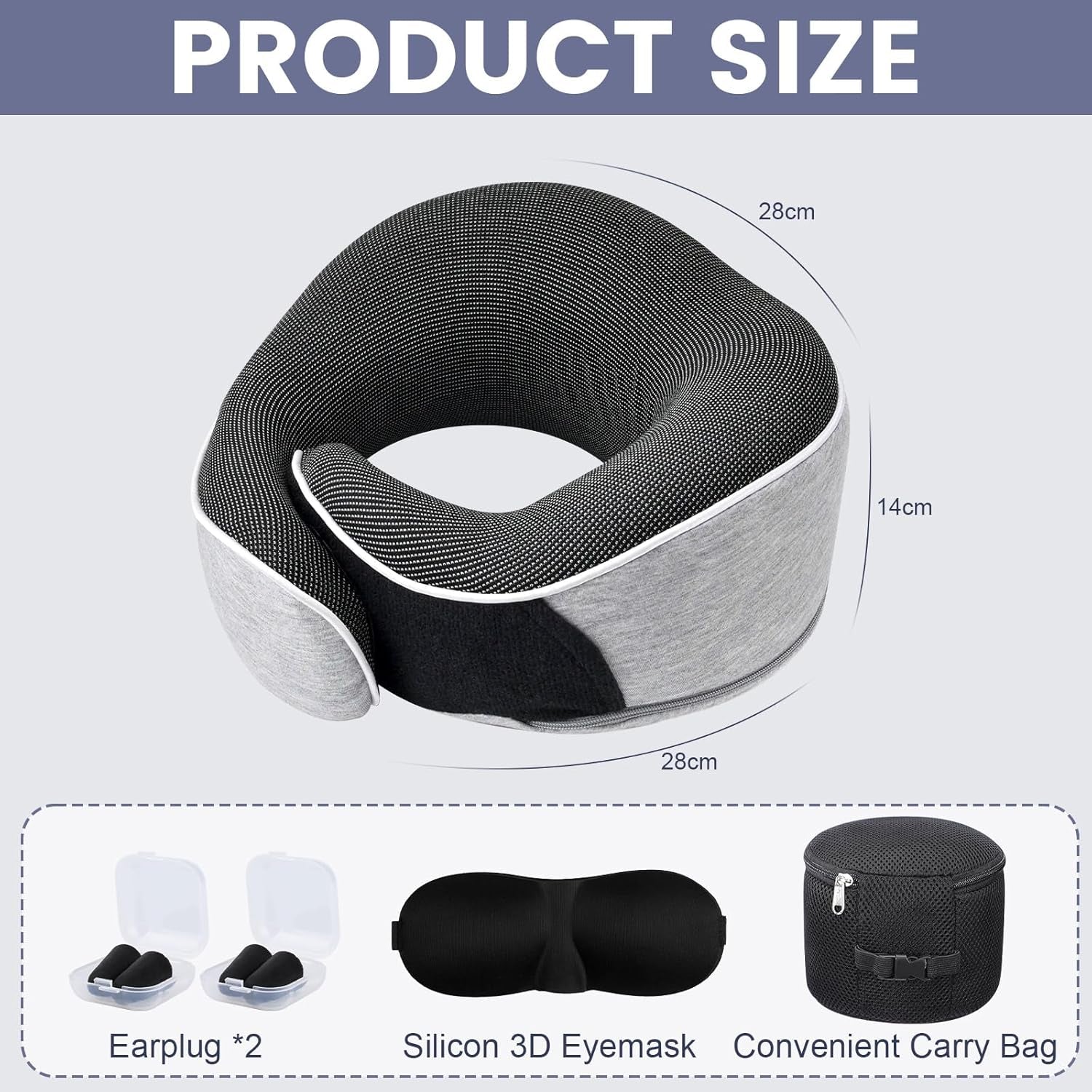 Nakkepude Memory skum rejsepude Ergonomisk design Memory skum nakkepude med øjenmaske 2 ørepropper og opbevaringstaske Perfekt til at sove på vejen, når du er på rejse Naty Shop Cervikal ortopædiske puder
