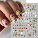JMEOWIO 3D Nagelsticker Blumen Frucht Nail Art Sticker Selbstklebend Nagelaufkleber 5D Stereoskopisk Dekoration Nageldesign Tilbehør 4 Blatt