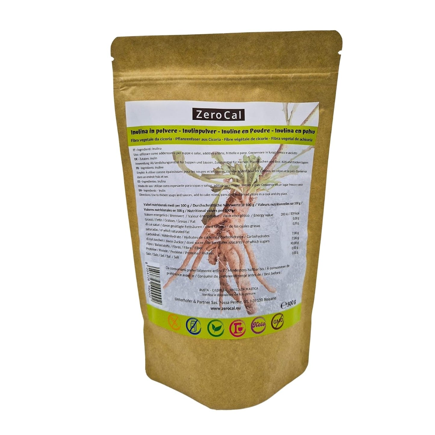 Zerocal - Inulinpulver fra cikorie-Wurzel 500 G | Inulin Mit Hohem Ballaststoffgehalt |100% Vegan Und Glutenfrei |Herkunft Deutschland Sweeteners Naty Shop Standardtitel
