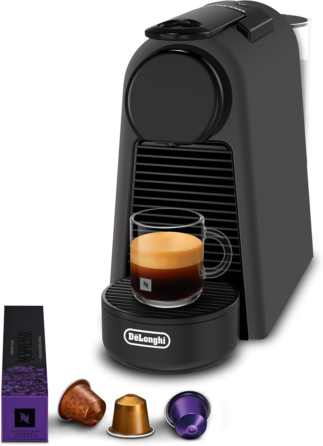 Espressomaskine med Nespresso De'Longhi Essenza Mini kapsler, sort | Pumpetryk 19 bar | Vandtank 0,6 l | Til espresso og lungo | Lille espressomaskine – Store kaffeøjeblikke | EN85.B