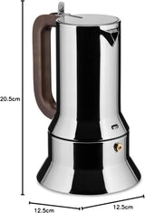 Alessi 9090/6 Espresso med 6 kopper til induktion, rustfrit stål, sølv, 15,5 x 13,5 x 27 cm