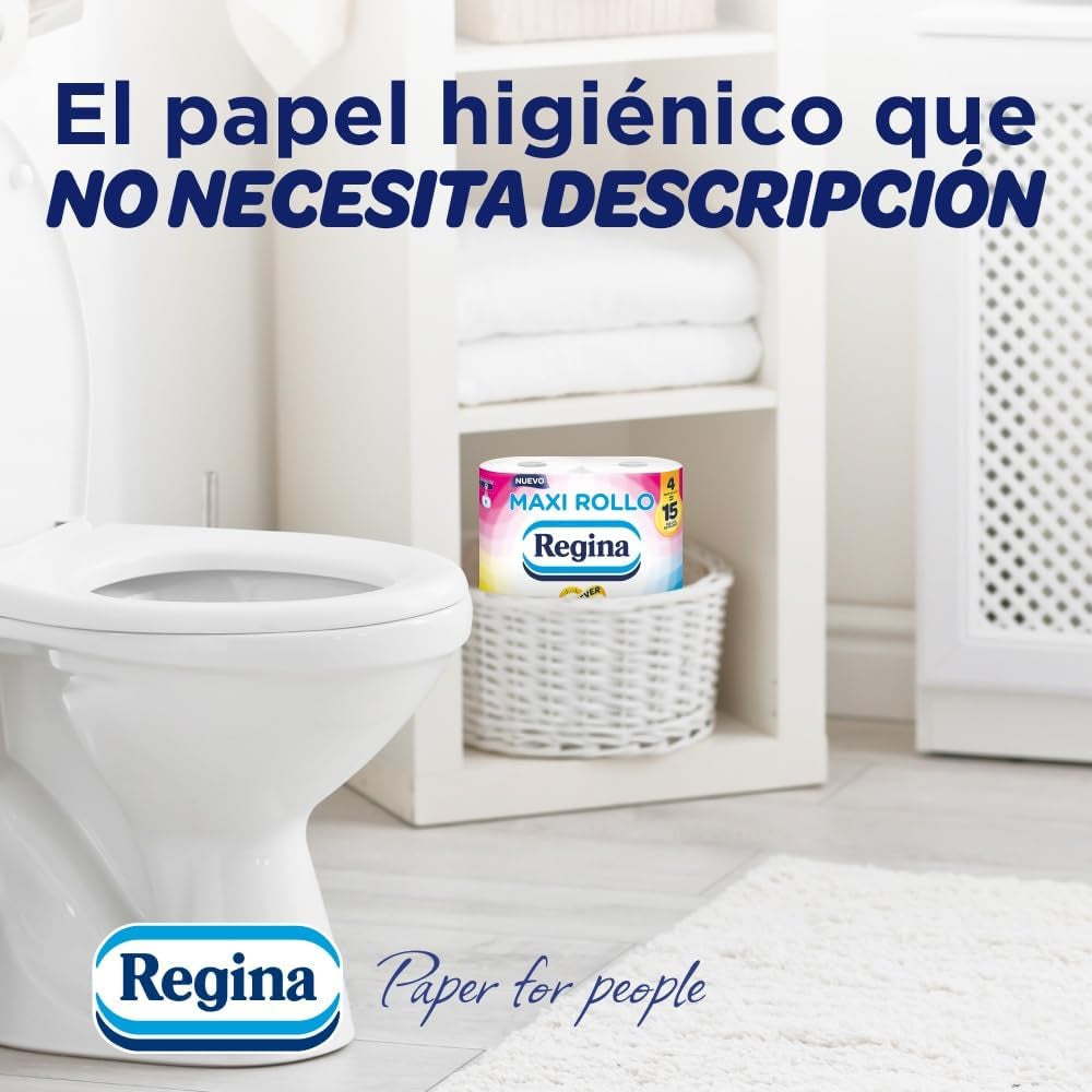 Regina Maxi Roll - 4 ruller toiletpapir, 500 2-lags ark pr. rulle, mere end tre gange en standardrulle, 60% genbrugsplastikemballage, 100% Fsc-certificeret papir