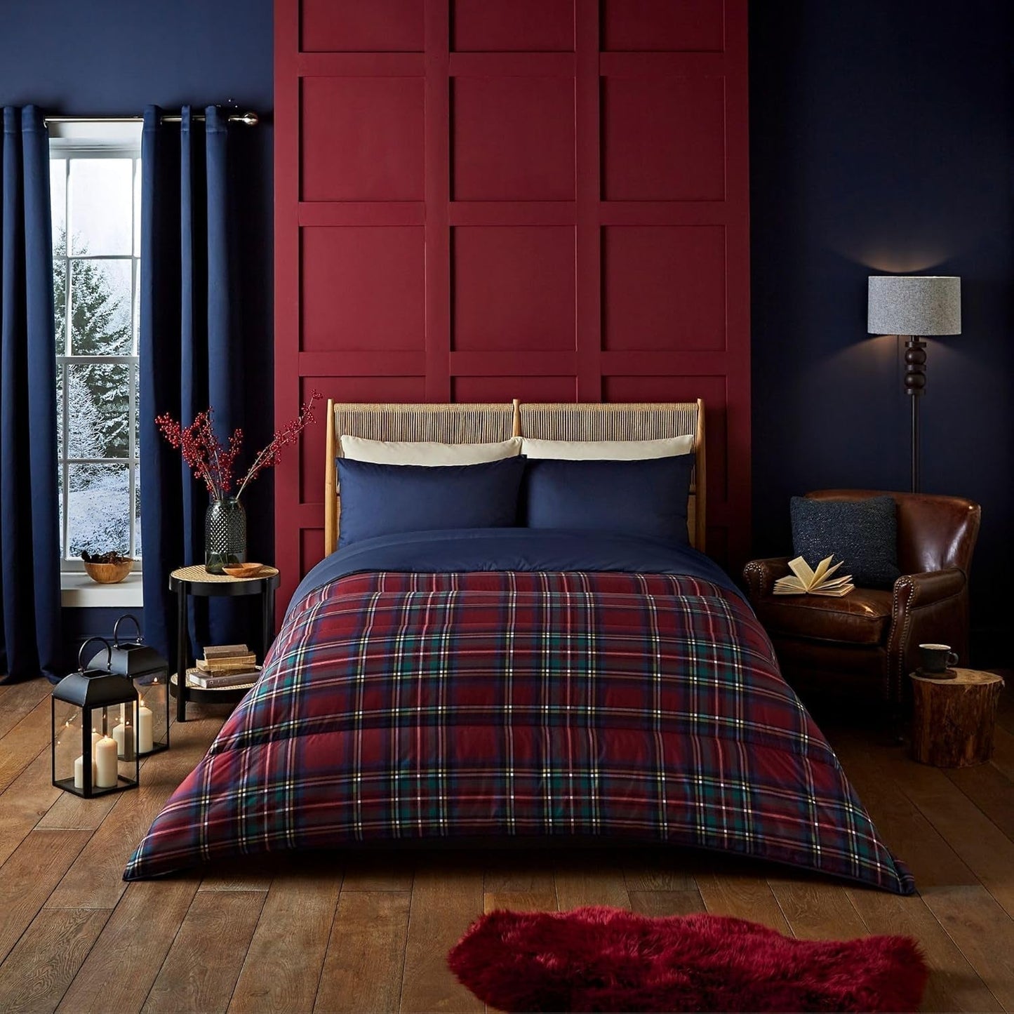 Night Lark Dyne og pudebetræk Sæt 10,5 Tog Enkelt Klassisk Rød Tartan Luksus Sengetøj Hypoallergen Kan maskinvaskes Naty Shop Klassisk Rød Tartan Dyner og dyner Enkeltseng