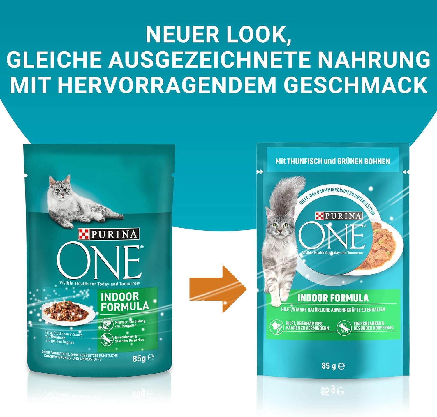 PURINA ONE indendørs formel våd kattefoder, møre bidder i hjemmelavet tunsauce, pakke med 26 (26 x 85 g)