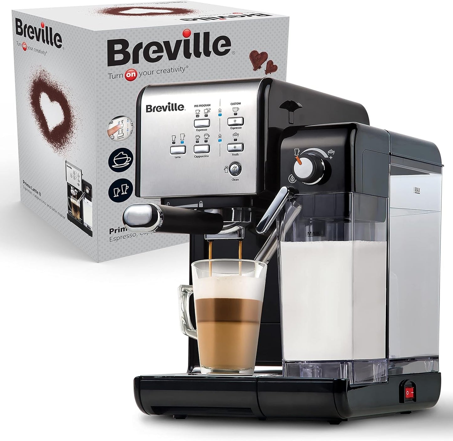 Espresso Breville Prima Latte II | Latte og cappuccino maskine | Professionel pumpe med 15 bar og mælkeskummer | Sølv [VCF108X]