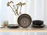 CreaTable, 23588, MANDALA GOLD Series - Sort, 12-delt porcelænssæt, tallerkensæt i porcelæn, Tåler opvaskemaskine og mikroovn, kvalitetsfremstilling