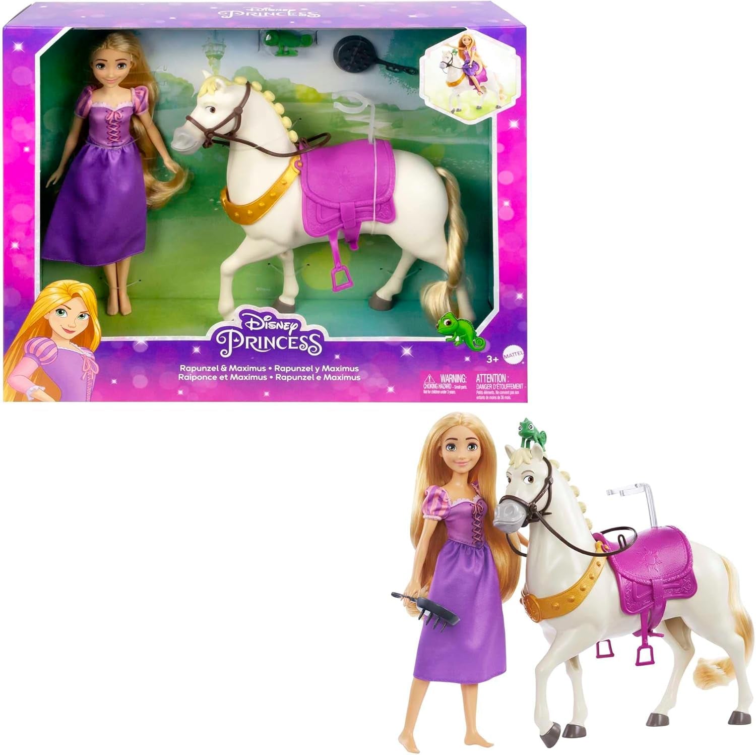 Disney Princess HMV99 - Bevægelig Rapunzel dukke og legetårn med sjov overalt, 6 legeområder og 15 tilbehør, inspireret af Disney-filmen, legetøj til 3-årige dukker Naty Shop-dukker Rapunzel the Horse