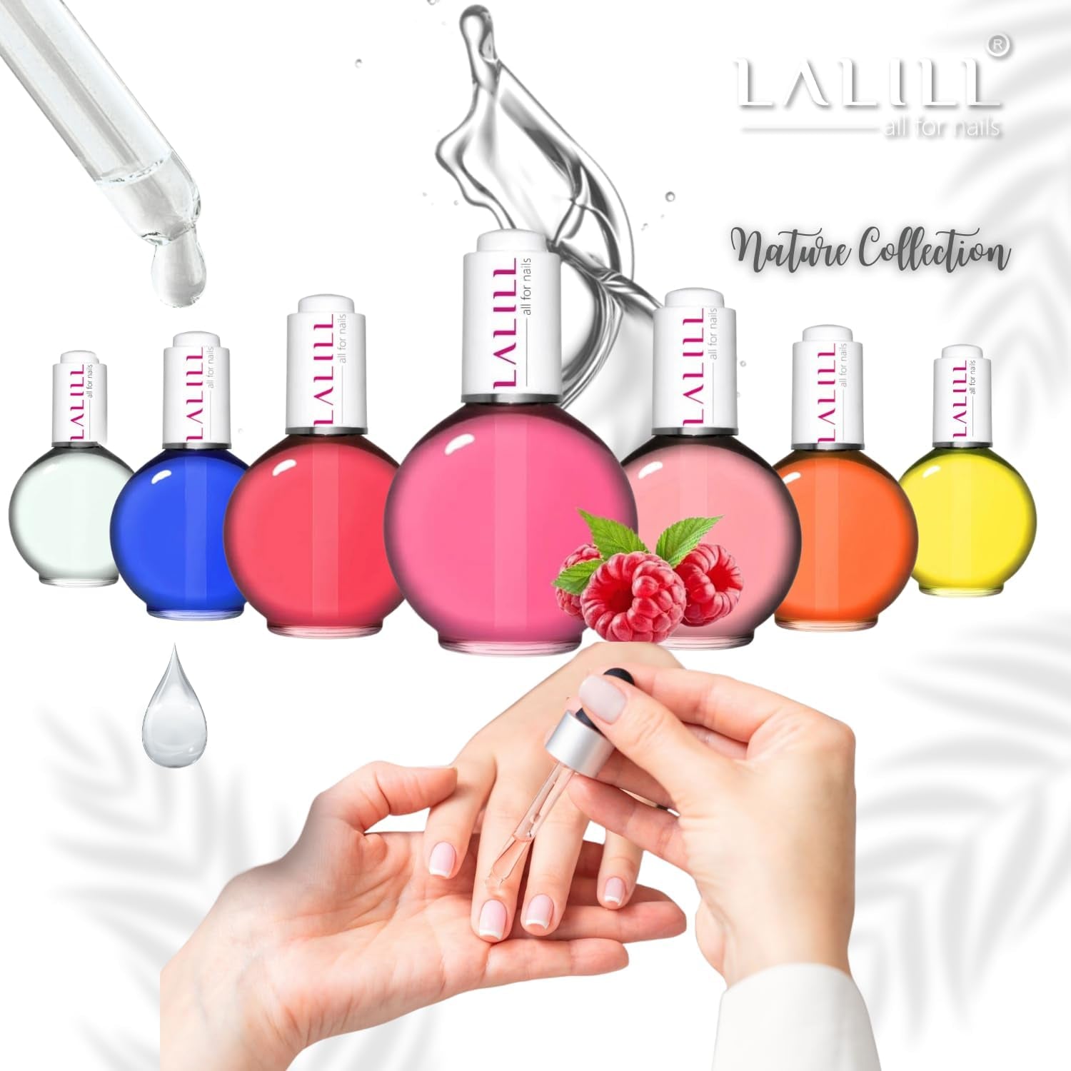 LALILL Nail Cuticle Oil 75Ml - Himbeere Nagelpflegeöl - Nagelöl Pflege Für Nägel Nagelhaut - SPA Maniküre Naildesign Hände - Vegansk - With Pipette