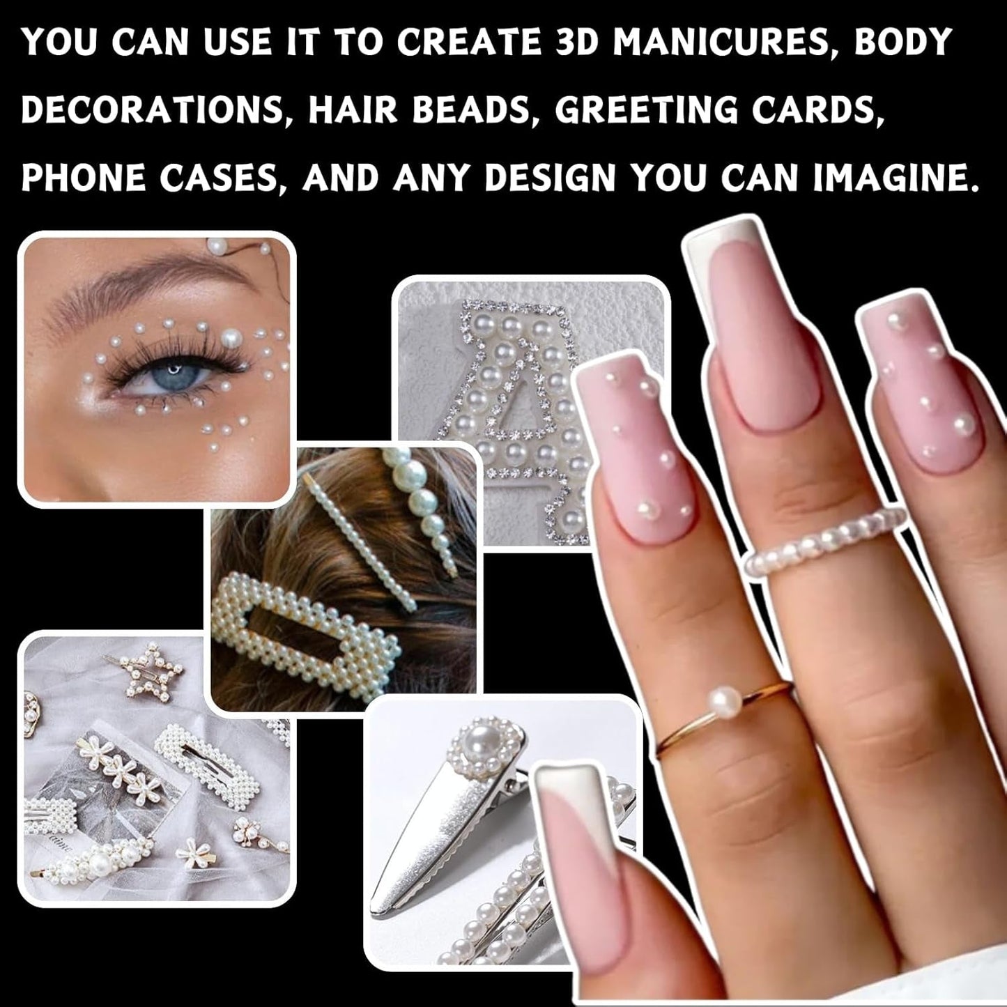 12 Größen Nail Art Perlen, Flache Perlen, Nail Art Accessoires, Halbkreis Nagelperlen, Weiße Nail Charms Und Glitzersteine ​​Nägel Für Nail Art Design, DIY Basteln, Alltag, Hochzeit (2 kasser)