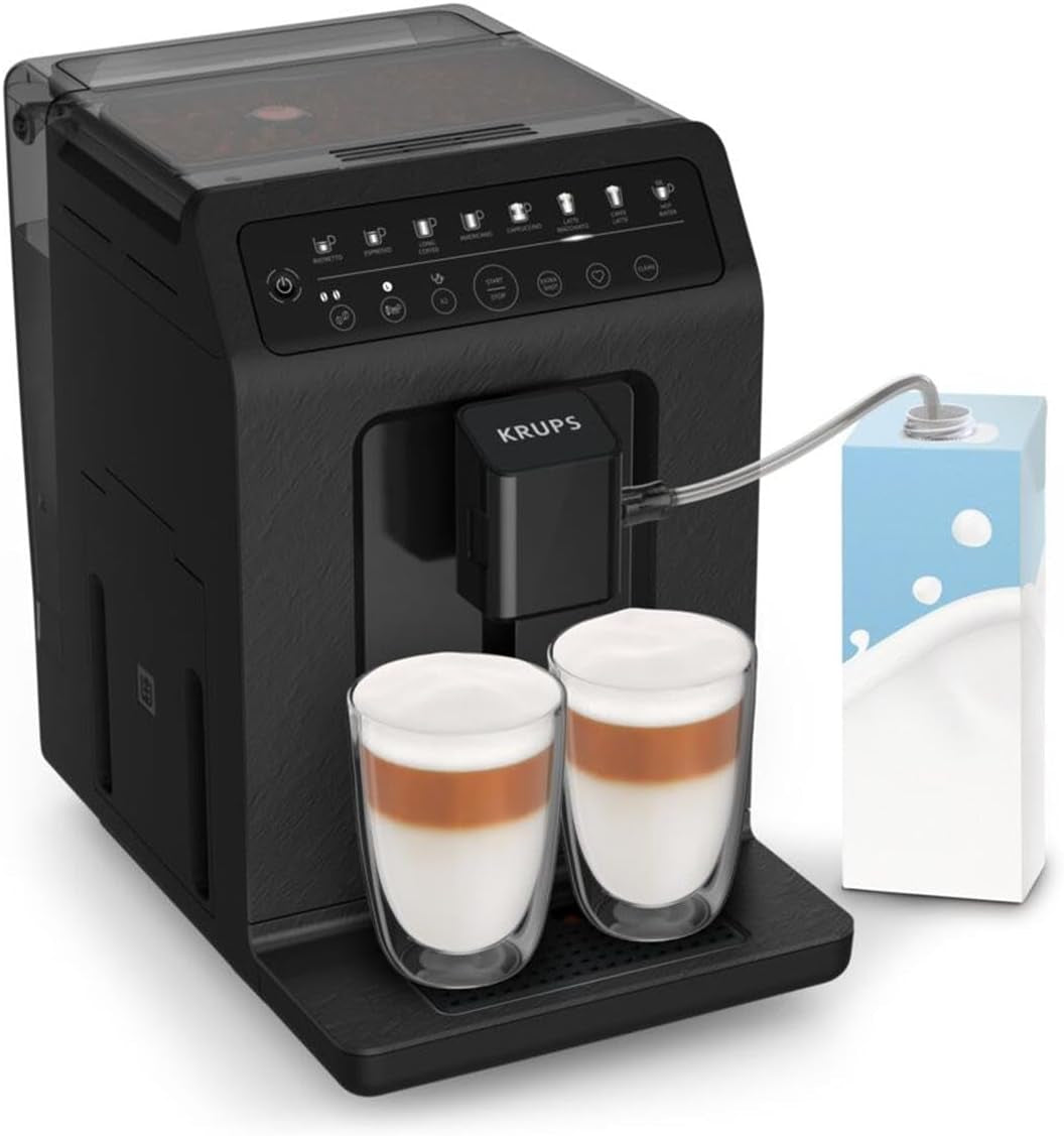 Krups EA897B Evidence ECOdesign automatisk espressomaskine, automatisk espresso- og cappuccinofunktion, Quattro Force-teknologi, one-touch mælkekopper, 8 forudindstillinger, mælkesystem, 1450W
