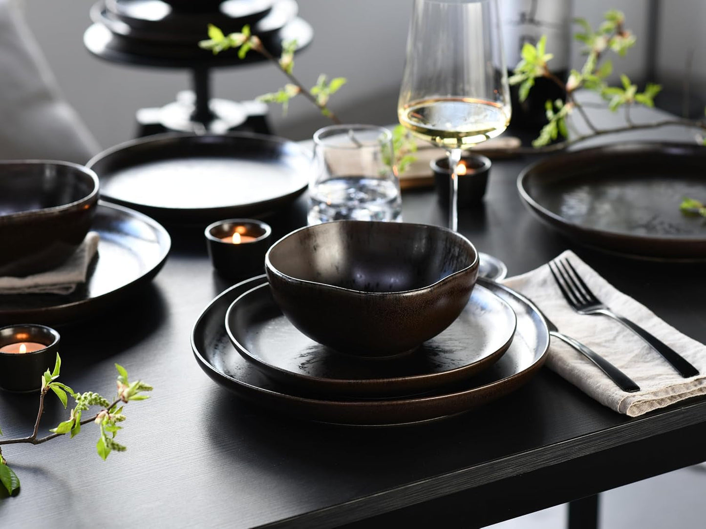 CreaTable, 21249, Natura Organic RUSTY Series, 12-delt porcelænssæt til 4, tallerkensæt i porcelæn, tåler opvaskemaskine og mikroovn, fremstillet i Europa