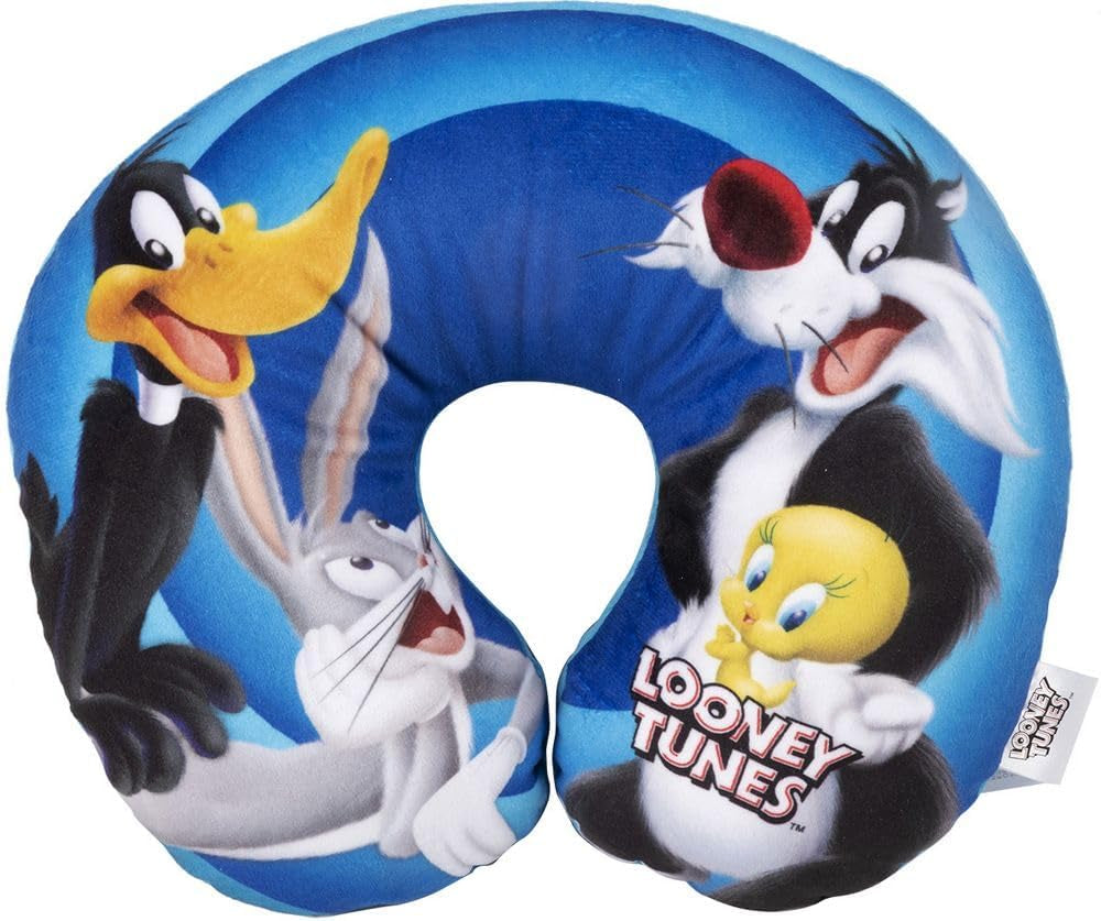 Warner Bros Looney Tunes Babypiger Nakkepude Blød rejse Bil Bugs Bunny Daffy Duck Silvestro Titti Comfort Cartoon Blue Naty Shop Rejsepuder Standardtitel