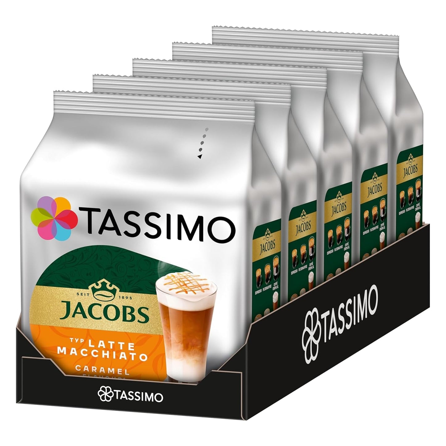 Tassimo Kapseln Jacobs Typ Latte Macchiato Caramel, 5 x 8 puder, 40 Kaffeekapseln