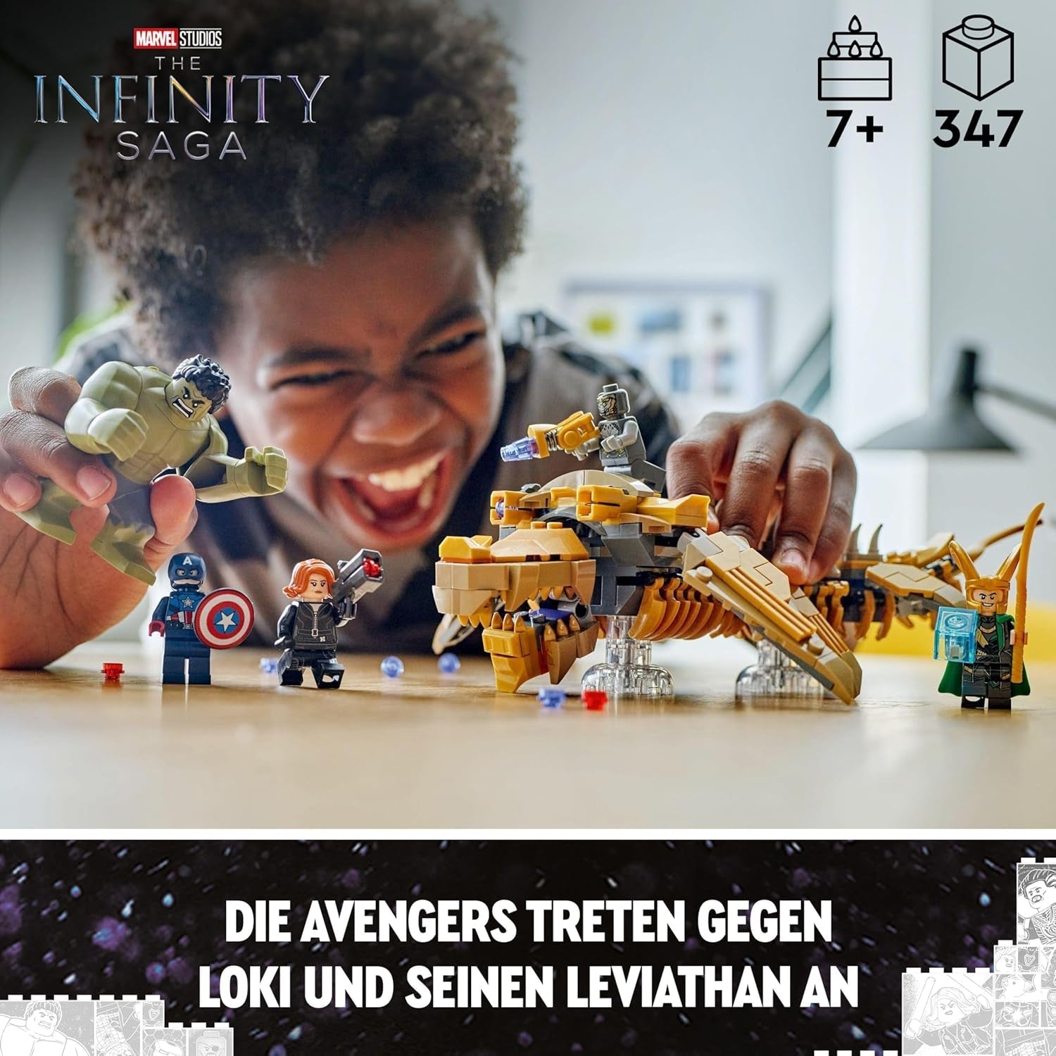 LEGO Marvel Avengers vs. Leviathan byggelegetøjssæt med Hulk og Captain America, Loki, Black Widow og Chitauri Minifigurer Avengers Legesæt til drenge og piger 7+ 76290 Byggesæt Besuche den LEGO-Store