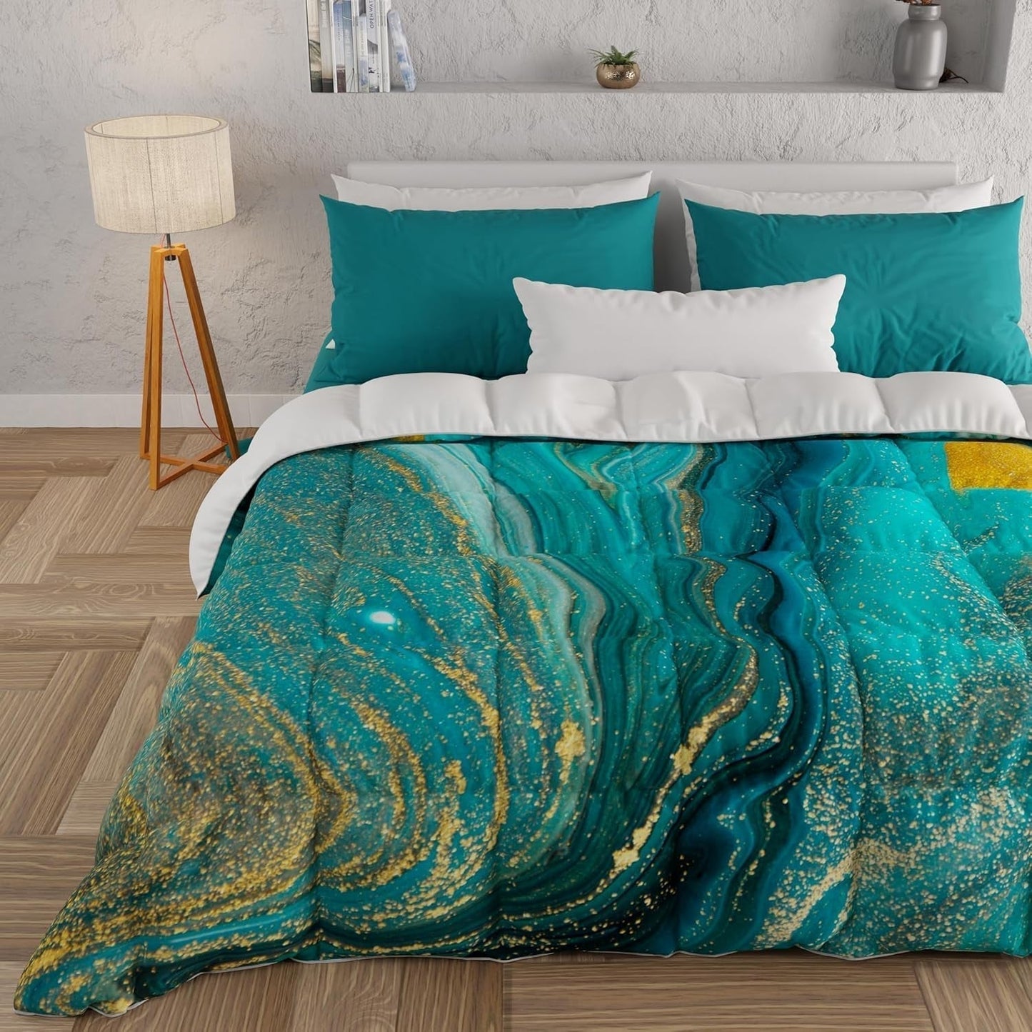 PETTI Artigiani Italiani - Vinterdyne, Vinterdyne, Enkel quilt, Dobbeltsidet, Ensfarvet og digitalt tryk, 100% anti-allergisk mikrofiber, Made in Italy Dyner og dyner Naty Shop Grøn marmor 160 X 190 Cm
