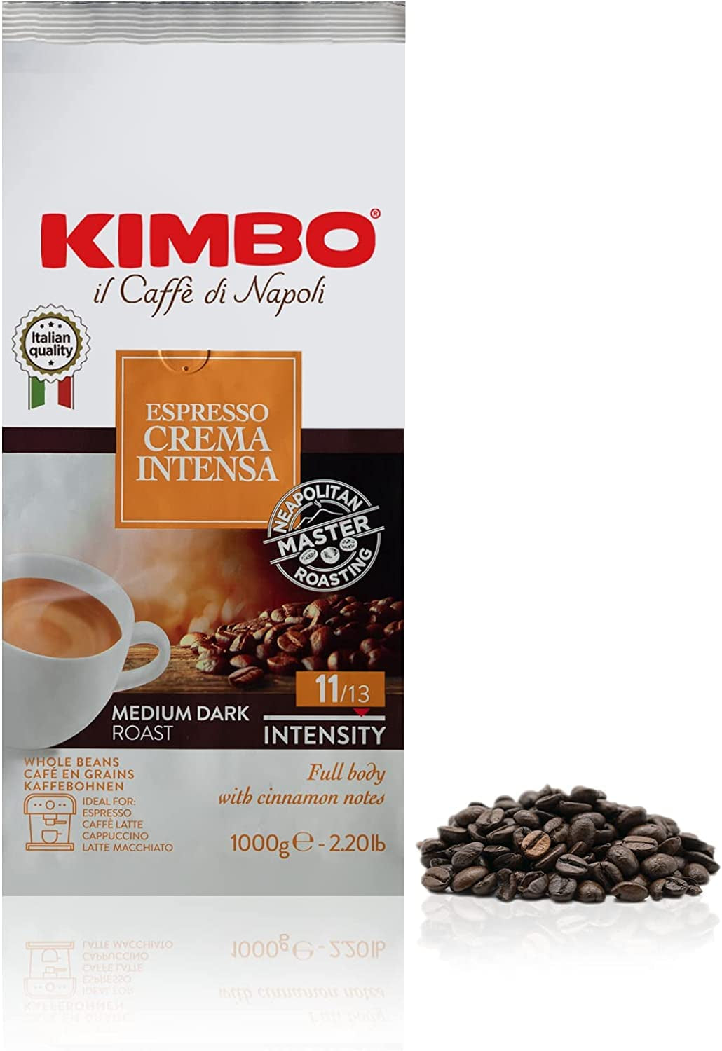3x Kaffebønner Espresso Intens Creme, Medium Dark Rist, Hele Kaffebønner, 1 kg Pose, Kaffe fra Napoli