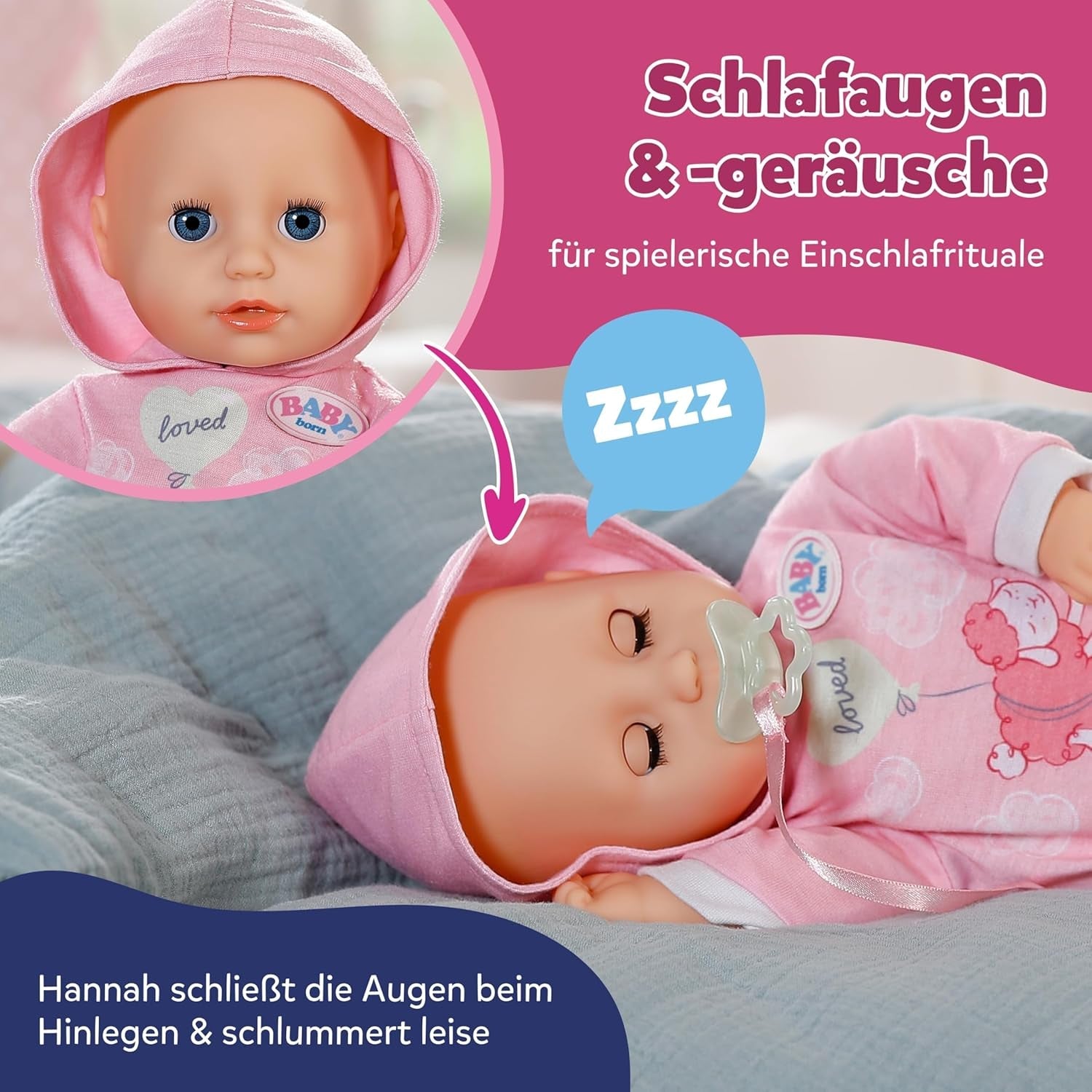 BABY Born Hannah Play with Me - Babydukke med 5 funktioner - Blødt materialekrop inklusive tilbehør - 36 cm dukke - Batteridrevet - Velegnet til børn fra 1 år