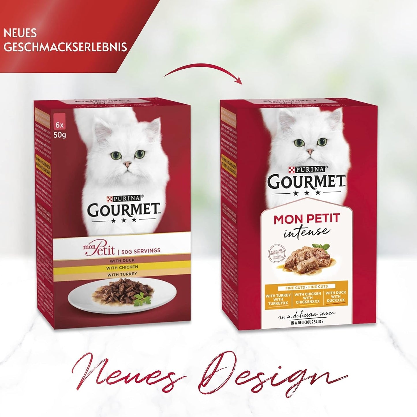 Gourmet Mon Petit Intense Wet Cat Food, fjerkrævariant, pakke med 8 (8 x 6 poser á 50 g hver)