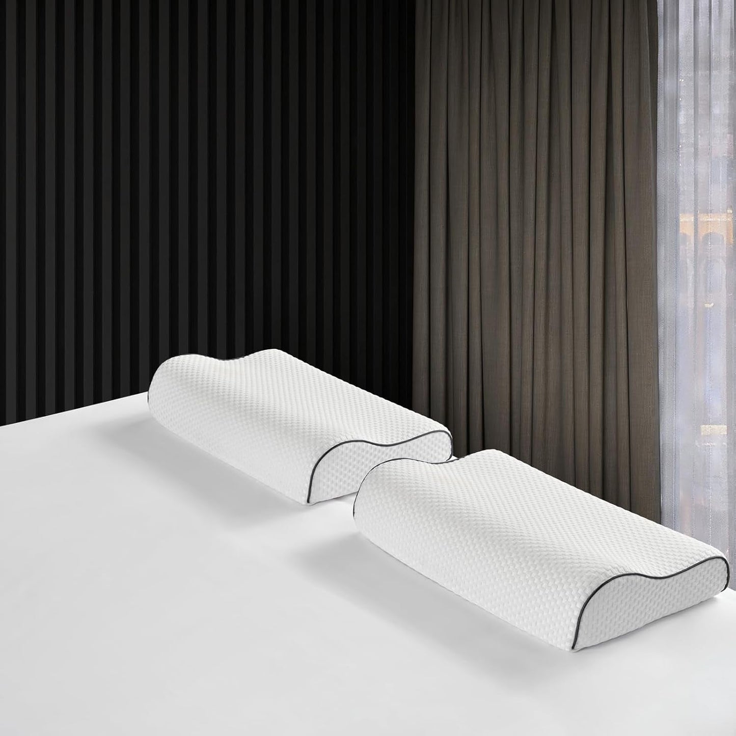 Z-Hom Nakkestøttepude, Memory Foam Pude, Side Sovepude, Ergonomisk Pude, Anti Snorke Pude, Ortopædisk Sovepude, Aftageligt betræk (49 X 30 X 7/10 Cm) Cervikale ortopædiske puder Naty Shop