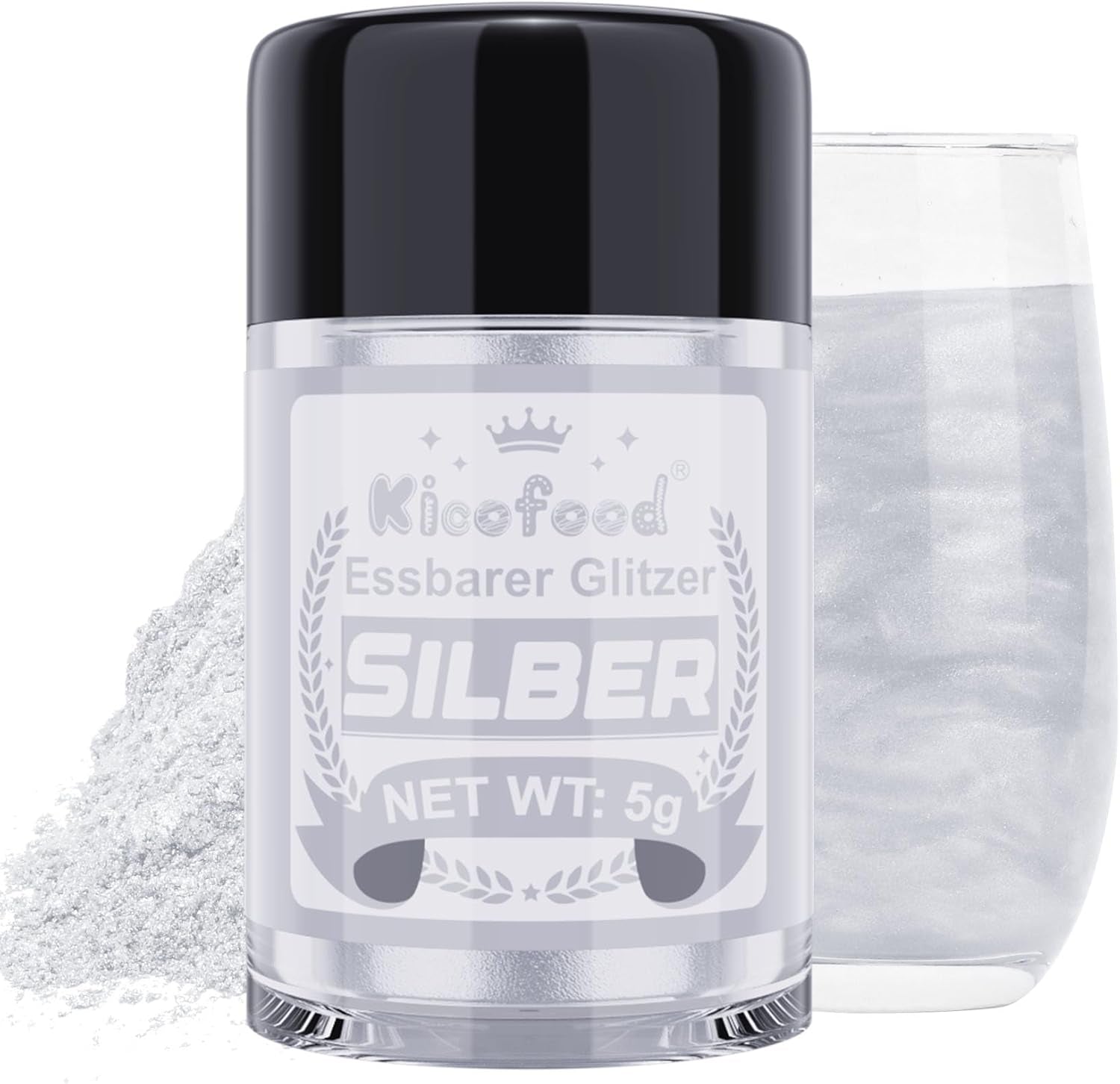Kicofood, spiseligt glitter, 5 gram, forskellige farver Glitter Naty Shop Silver
