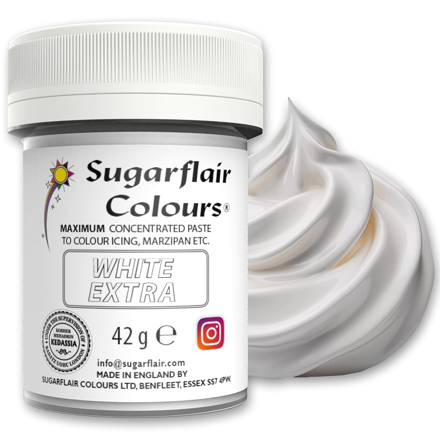 Madfarve Sugarflair Max Concentrated White Ekstra, højkoncentreret madfarve til marcipan og fondant, pastafarve Max Concentrate - 42 g