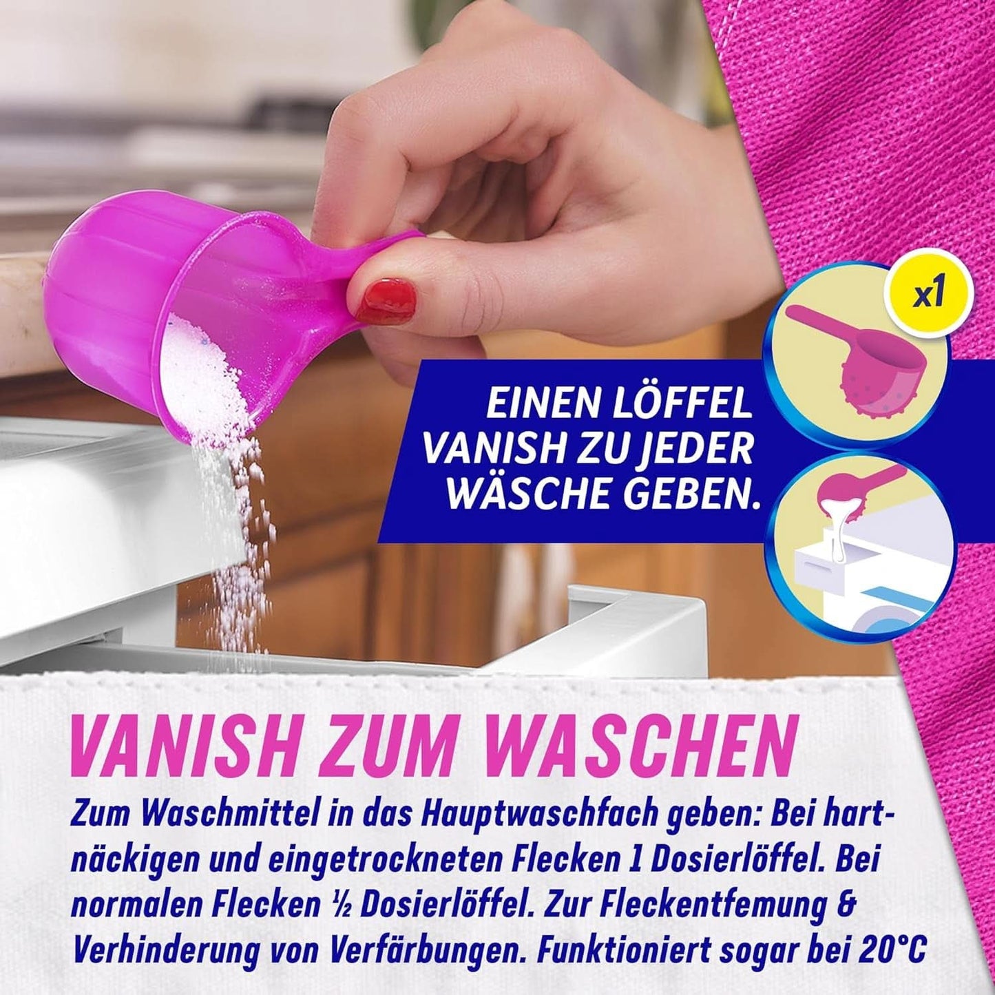 Vanish Oxi Action Powder Pink - 1.125 Kg - klorfri pletfjernelse og vasketøjsforbedringspulver - til farvet vasketøj Vaskemidler Naty Shop