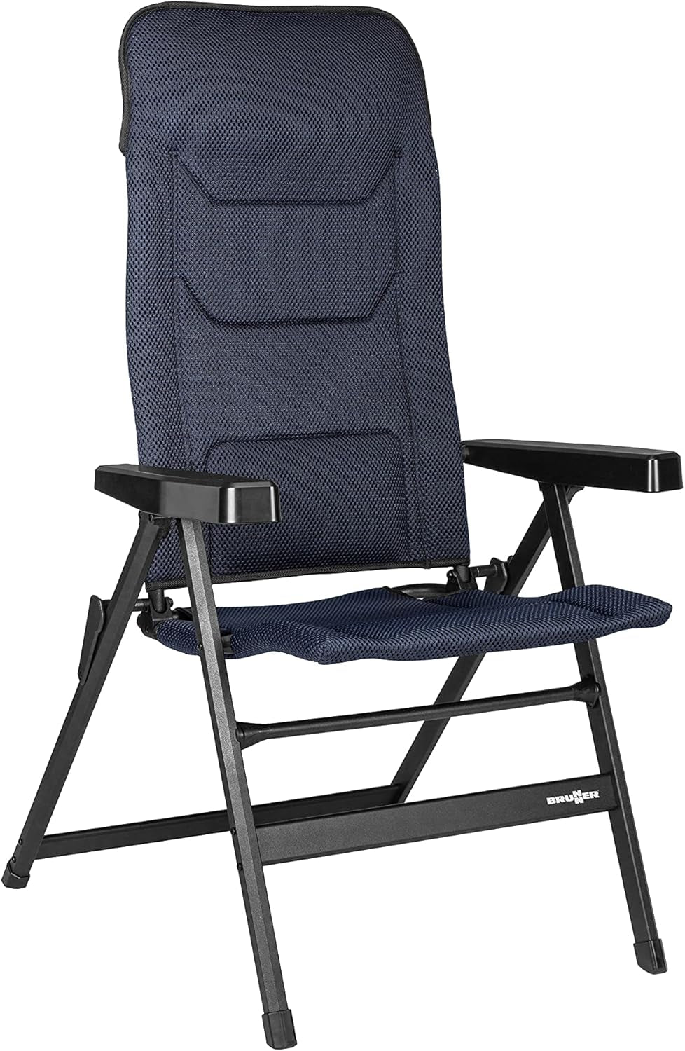 BRUNNER Rebel PRO (S-M-L) Foldestol til camping, have, terrasse Fremstillet af aluminium, justerbar i 5 positioner, bæreevne op til 150 kg, høj ryg, sort eller blå Rejsepuder Naty Shop Standard titel