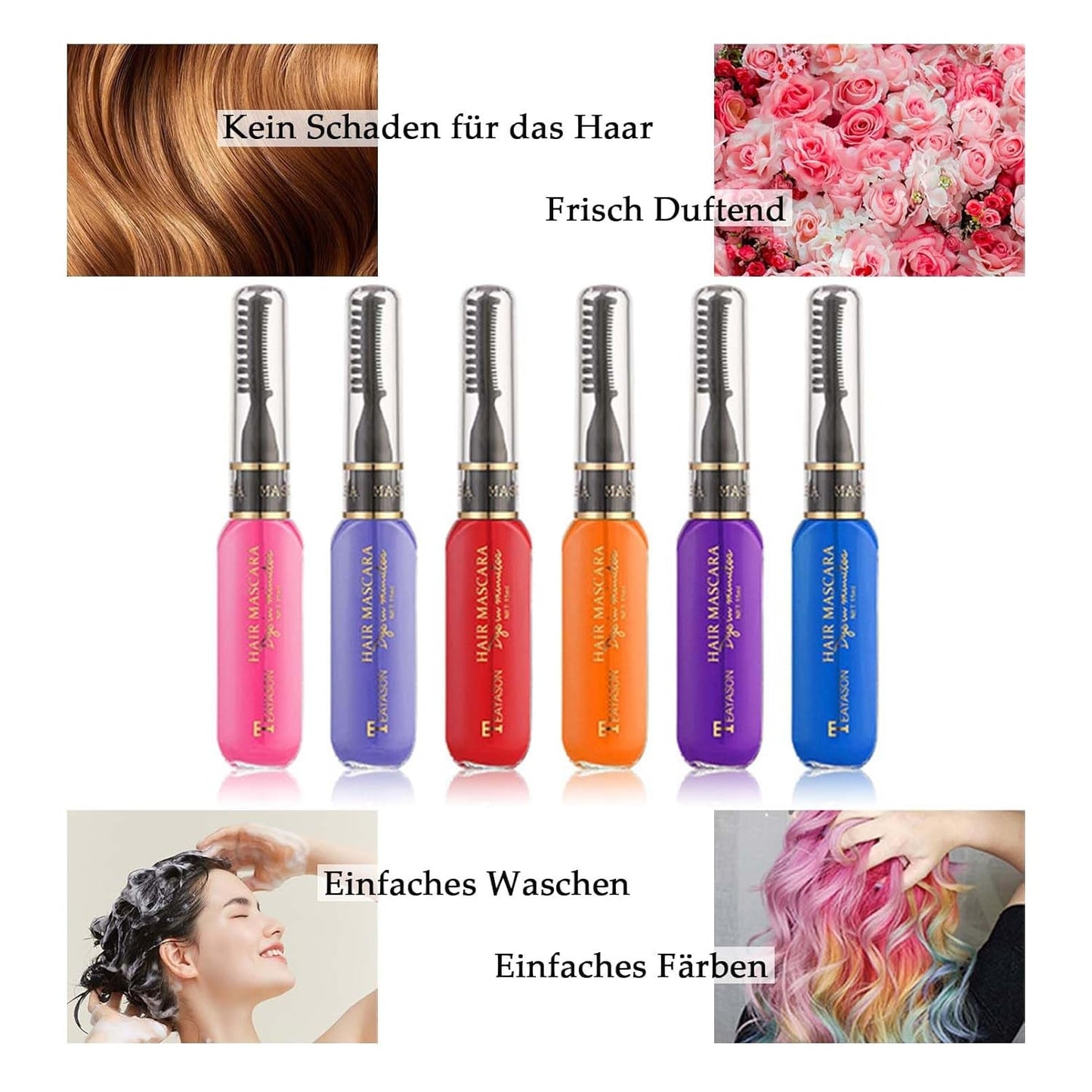 Øjeblikkelig hårfarve 6 farver Midlertidig hårmascara til piger og kvinder vaskbart hår kridt regnbuehårmascara hårfarve til karneval Halloween cosplay fest fødselsdag (A) Naty Shop hårfarve
