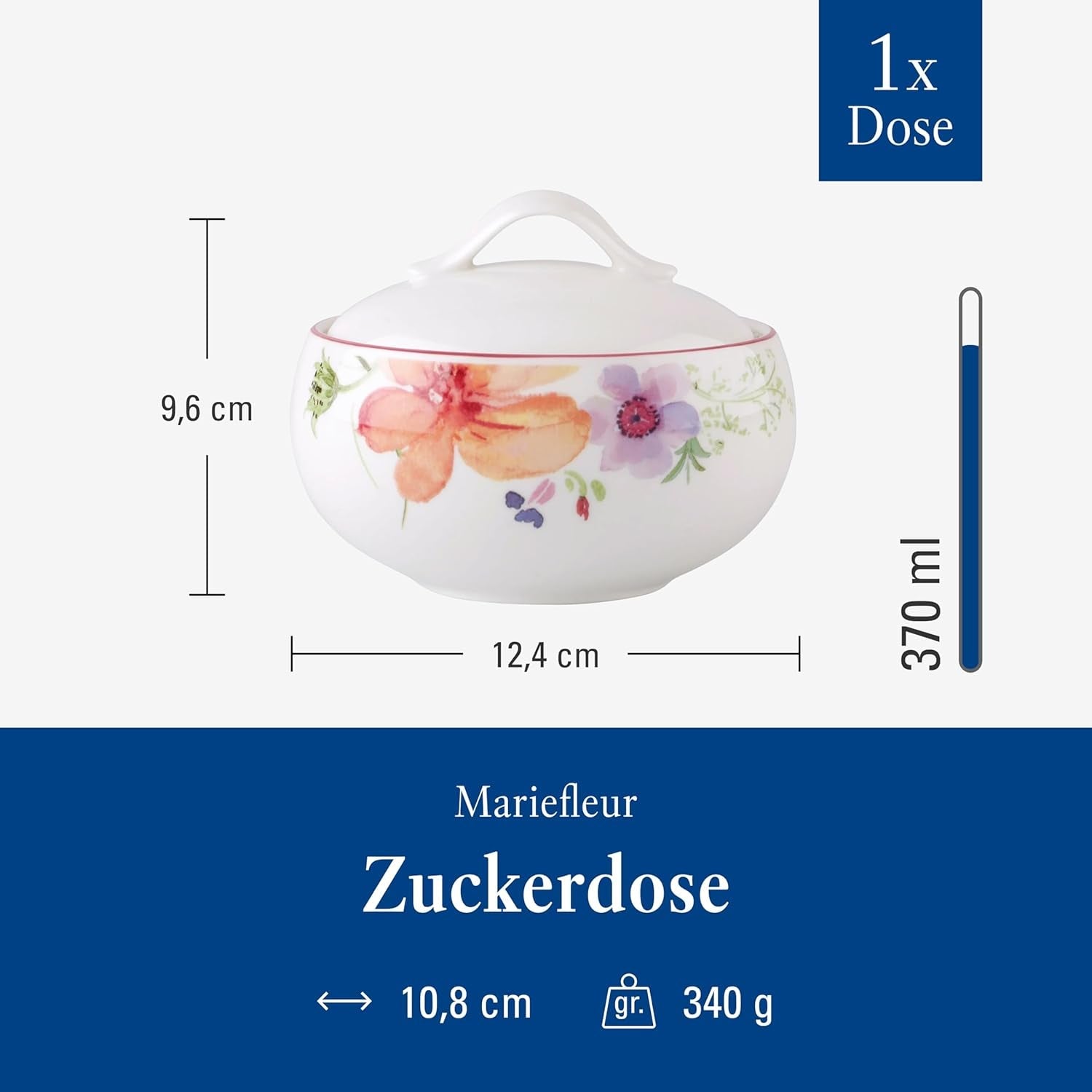 Villeroy & Boch - Mariefleur sukkerskål, diverse farver, tåler opvaskemaskine, tåler mikroovn, sukkerskål med låg, sukkerskål, opbevaring, kaffetilbehør, blomsterservice, premium porcelæn
