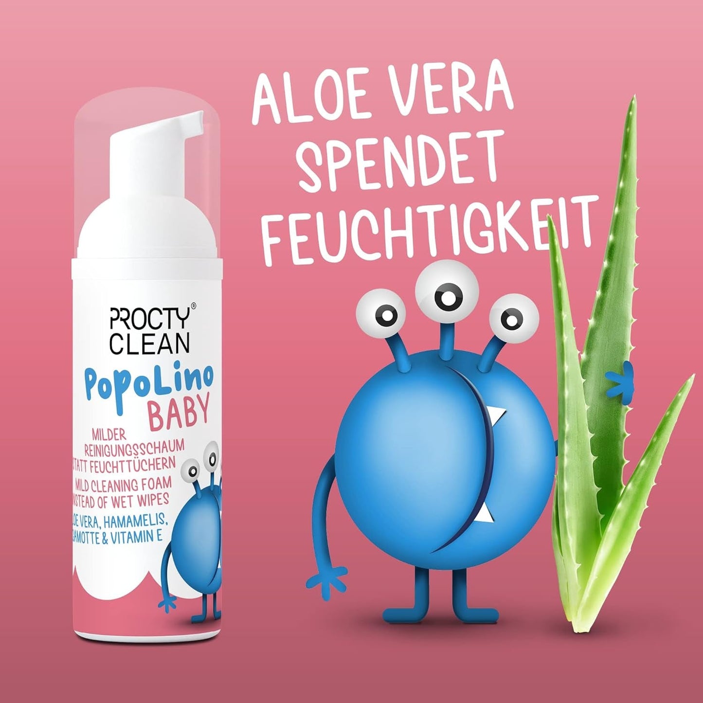 PopoLino Baby blød bundskum i stedet for våde babyservietter. Vegansk og naturligt kosmetisk renseskum! Bundskum med aloe vera, troldnød, bergamot og E-vitamin. Gør bunde og miljø glade.