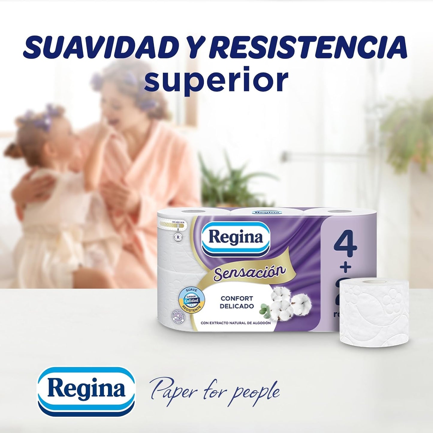 Regina Feeling - 42 ruller toiletpapir, 175 ark med tre lag, naturligt bomuldsekstrakt og delikat duft, 60% genbrugsplastikemballage, 100% Fsc-certificeret papir