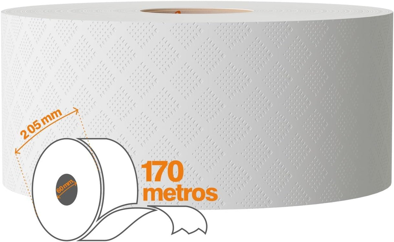 Toiletpapir Renova Jumbo BLK, 12 ruller ved 170 M, hvidt papir, 2 lag