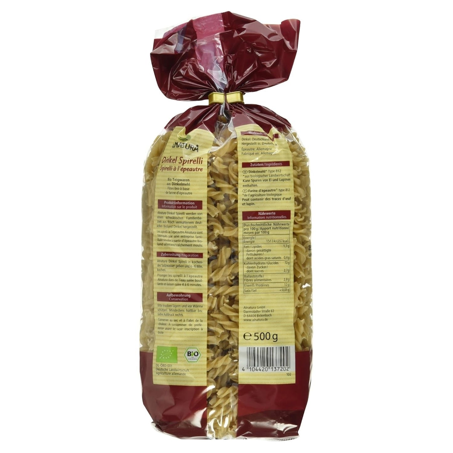 Økologiske speltspiraler, 500 g (emballage kan variere)