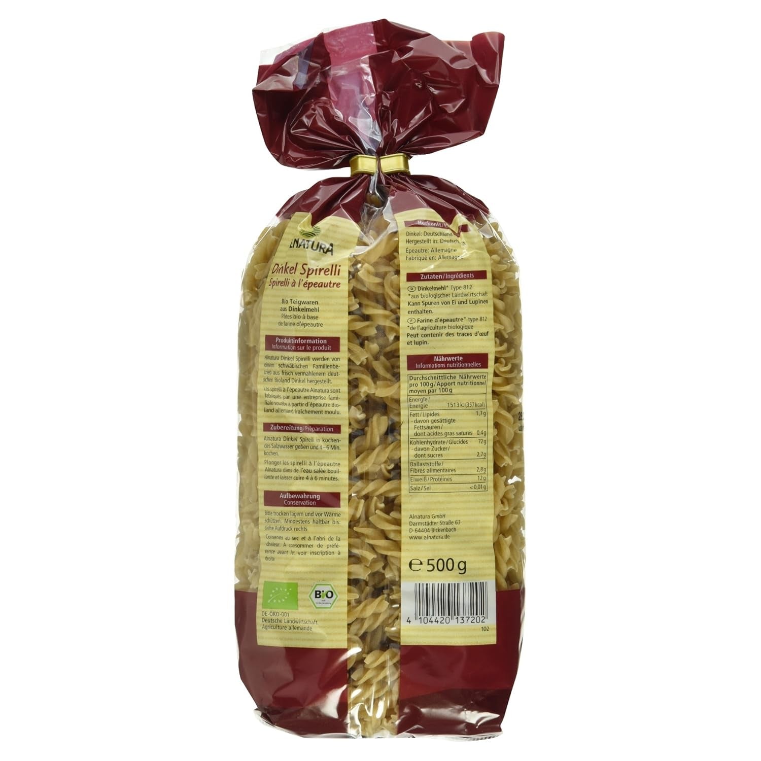 Økologiske speltspiraler, 500 g (emballage kan variere)