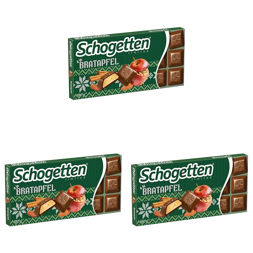Schogetten Vinterudgave med modne æbler I Chokoladebar 100g I med mælkechokolade og i praktiske individuelle stykker