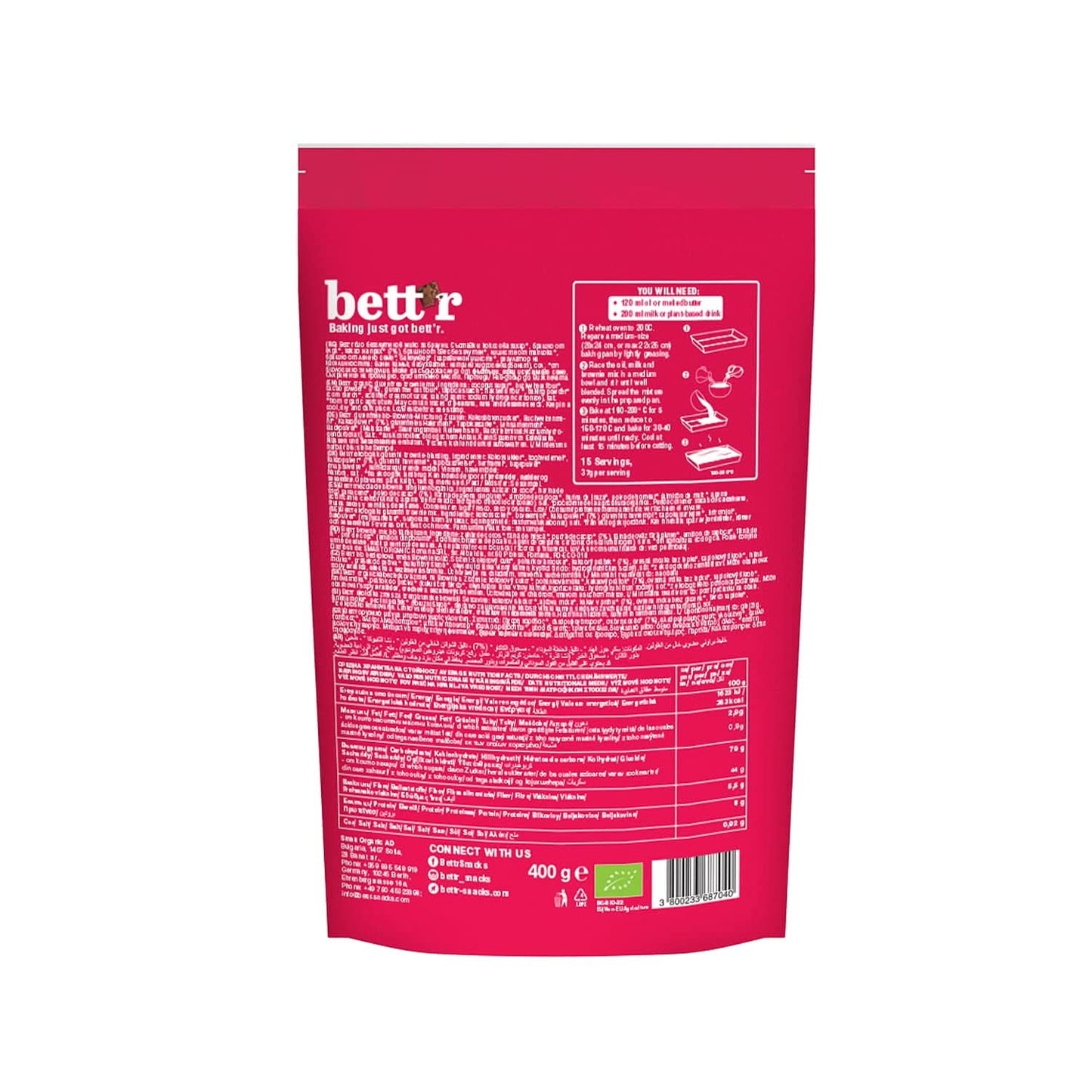 Bettr Organic Brownie Mix - Økologiske, veganske og glutenfri brownies med rig kakaosmag, 6 x 400 gram Kitchen Naty Shop