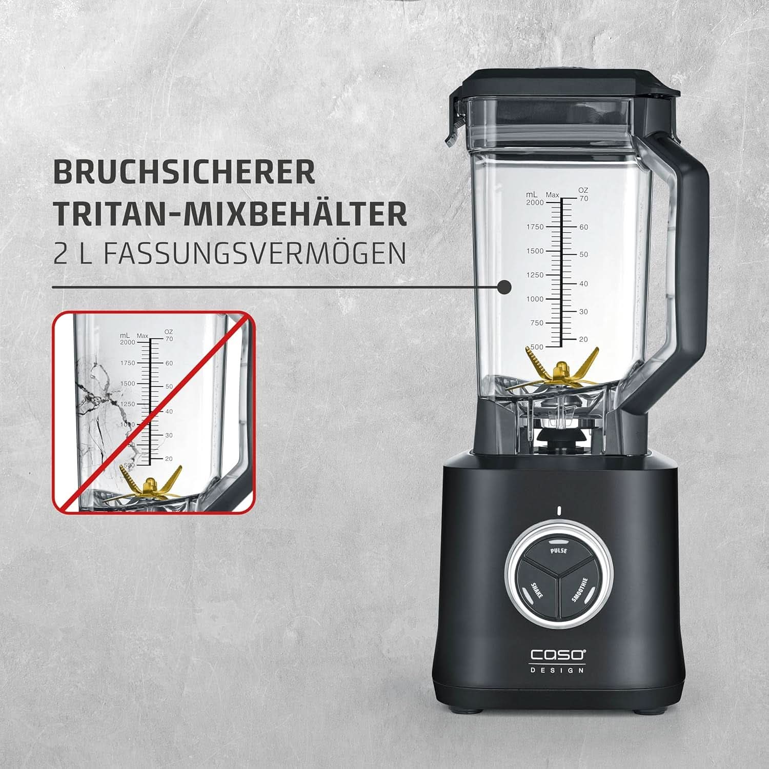 CASO Powerblender B 2000 - Profi Standmixer, 30.000 U/Min, 2000 Watt, Bruchsicherer Tritan-Mixbehälter (2 L), Bpa-Frei, Pulse-, Shake-, Smoothie-Funktion, 8-Fach Messer-System Mit Titanbeschichtung Kitchen Naty Shop