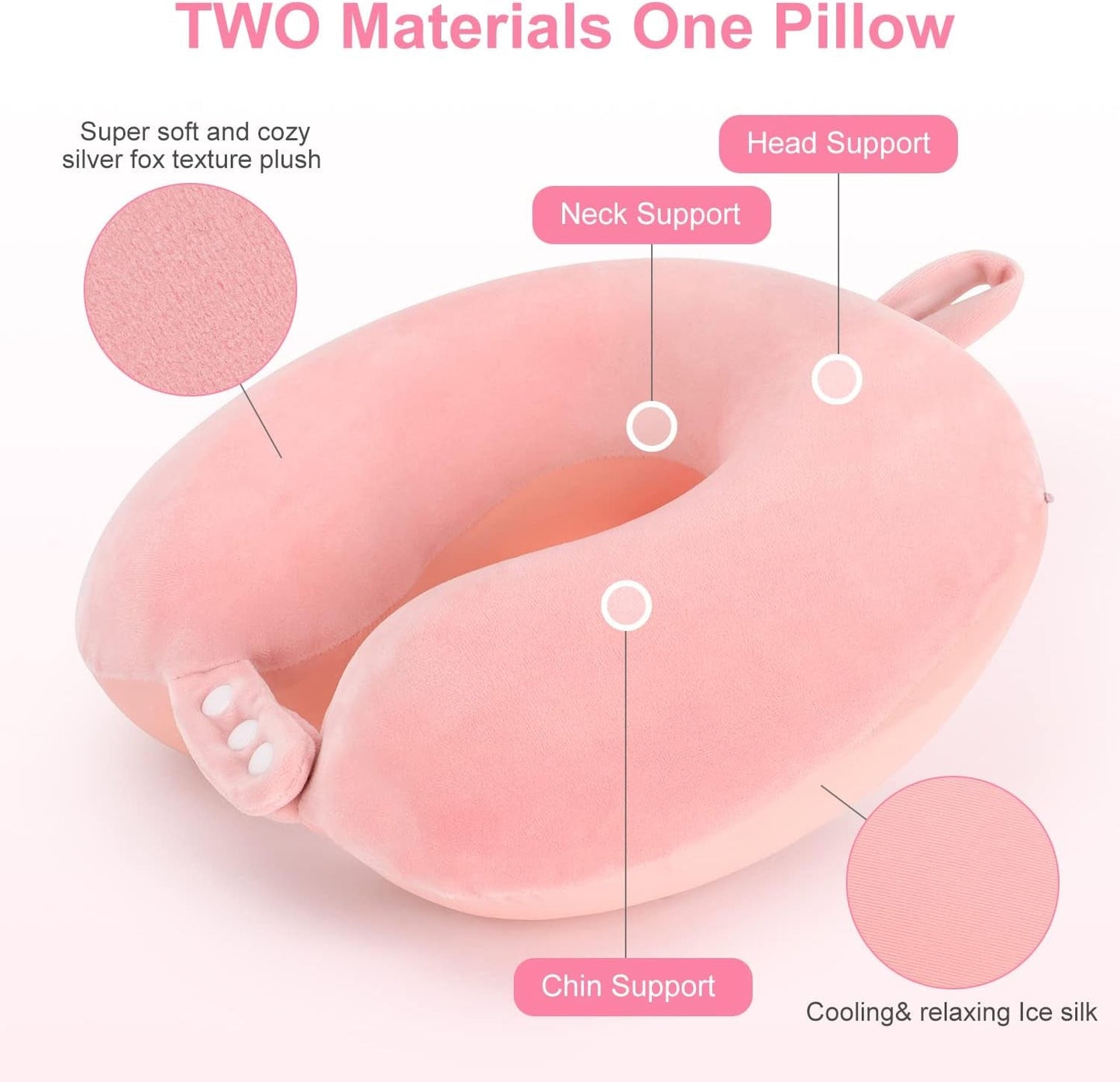TALLGO rejsenakkepude, Bedste Memory Foam-flyvepude til nakkestøtte, Blød justerbar pude til fly, bil og hjem, Pink cervikale ortopædiske puder Naty Shop