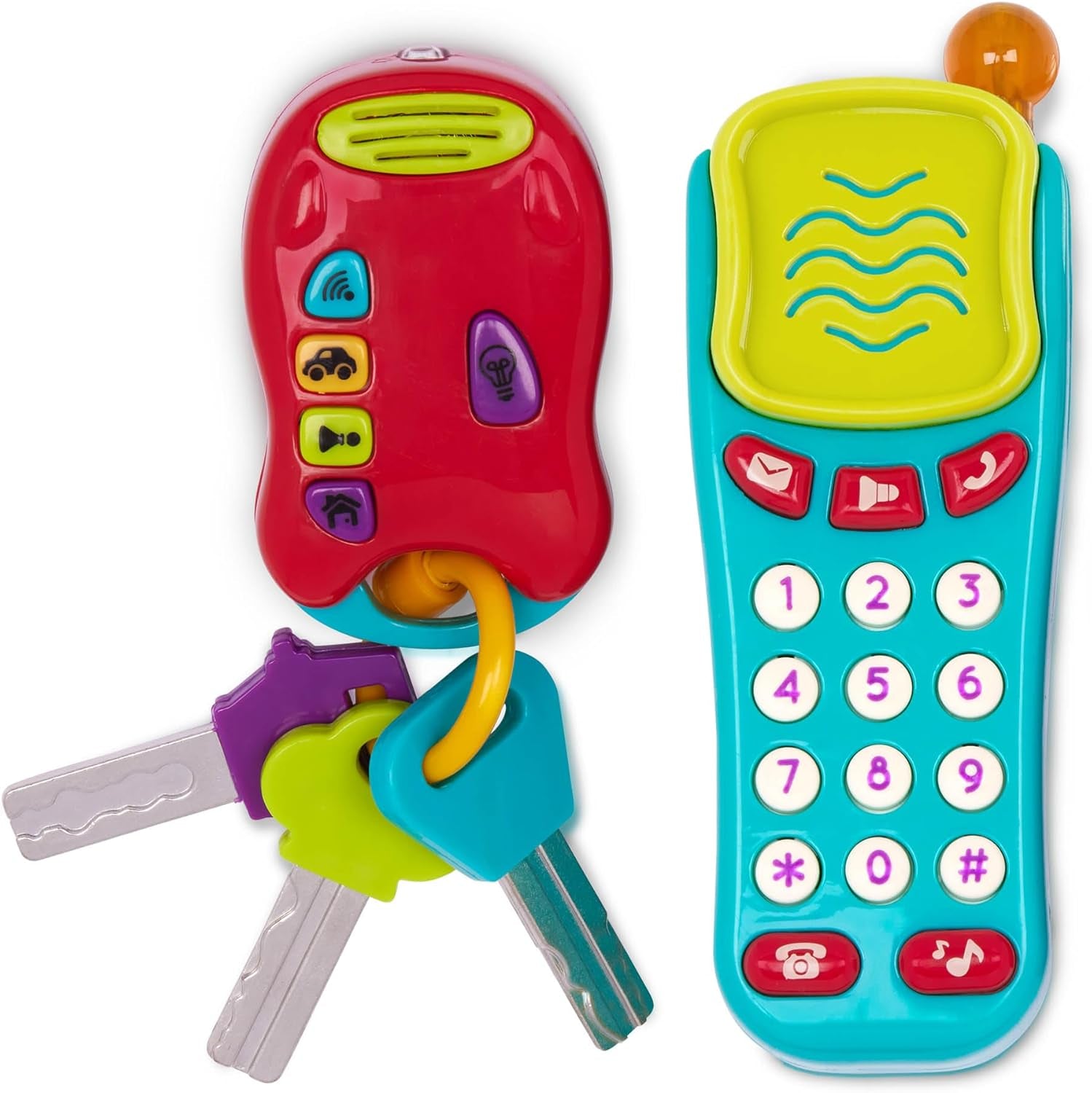 Battat legetøjsnøgle babylegetøj - Farverig bilnøglering med lys og lyde i 10 måneder og opefter Babylegetøj Naty Shop Mobiltelefonnøgle