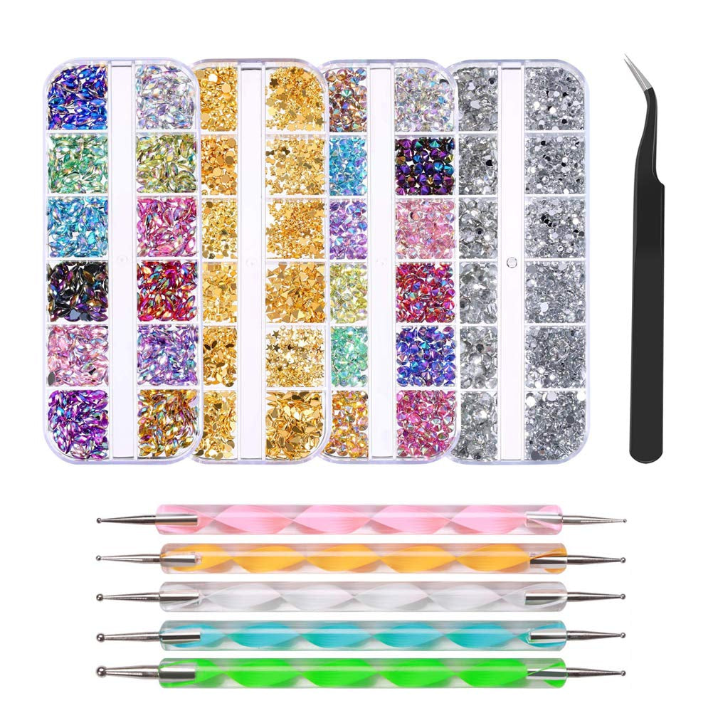 Nail Rhinestones med prikkeværktøj, 3D-negledekoration, negleglitterstensæt, neglekunstglitter, negletilbehør Negledesign med pincet