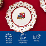 Villeroy & Boch - Toy's Delight morgenmadssæt til 2, lokomotivdesign, 6 stykker, farverigt, jul, porcelænssæt med tallerkener, kopper og skåle til morgenmad, julestel, premium porcelæn