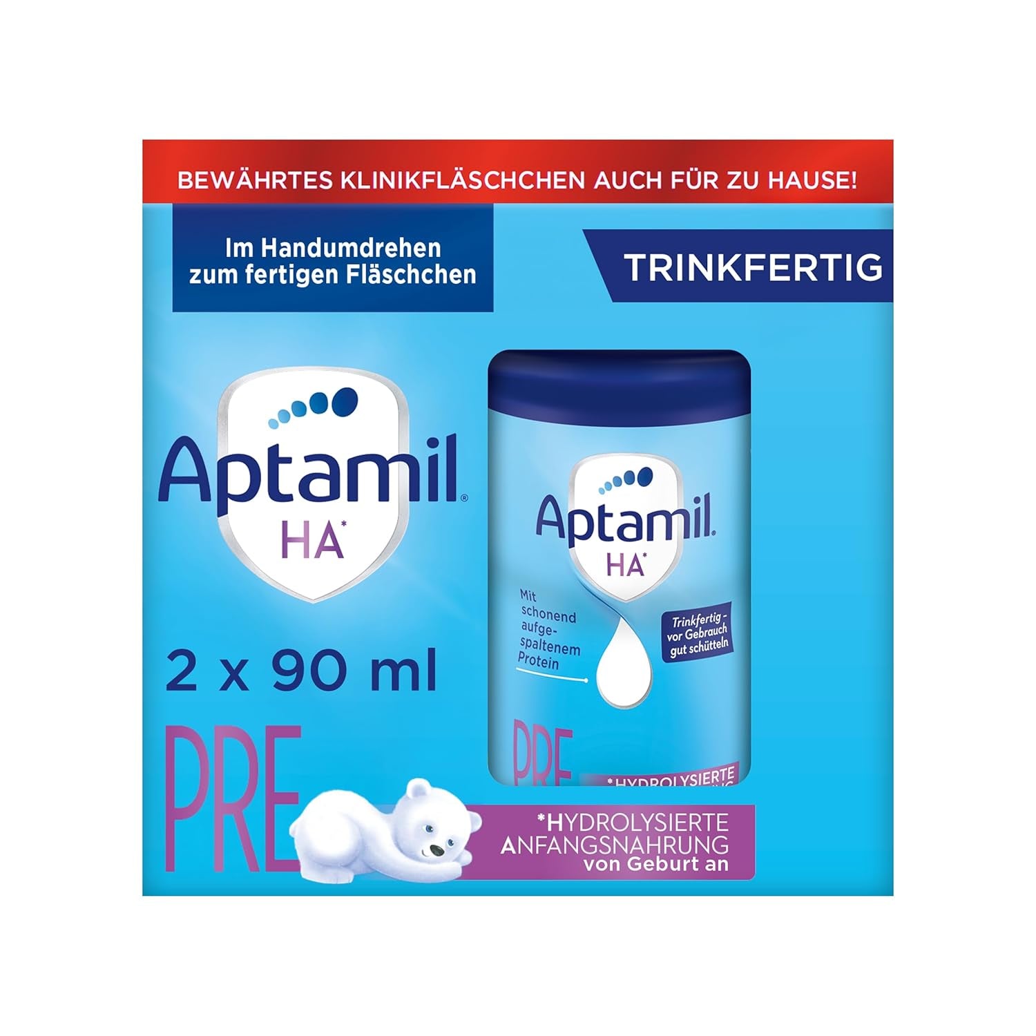 Aptamil HA Pre Ready to Drink – Hydrolyseret mælk til spædbørn fra fødslen – 4 x 2 x 90 ml