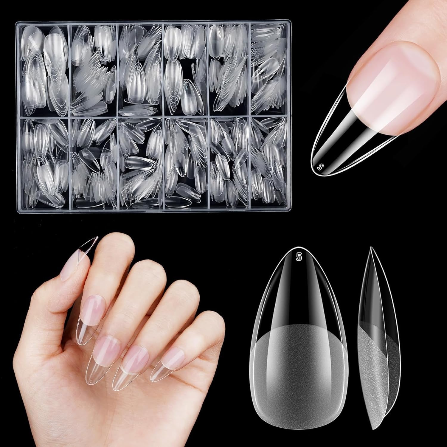 Korte kunstige negle 500 stk. Soft Gel Full Cover Neglespidser Til Gelnegle 12 Størrelser Forpolerede neglespidser Til Gelnegle Korte kunstige negle Kistenegleforlængelser med æske