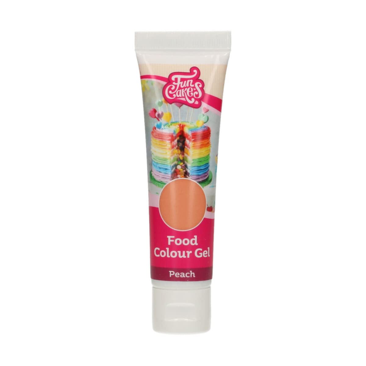 Funcakes Peach Gel madfarve: Højkoncentreret madfarve til dej, creme, fondant og marcipan. Nem dosering. Enkelt dråbe for at skabe levende farver. Halal. 30 g.