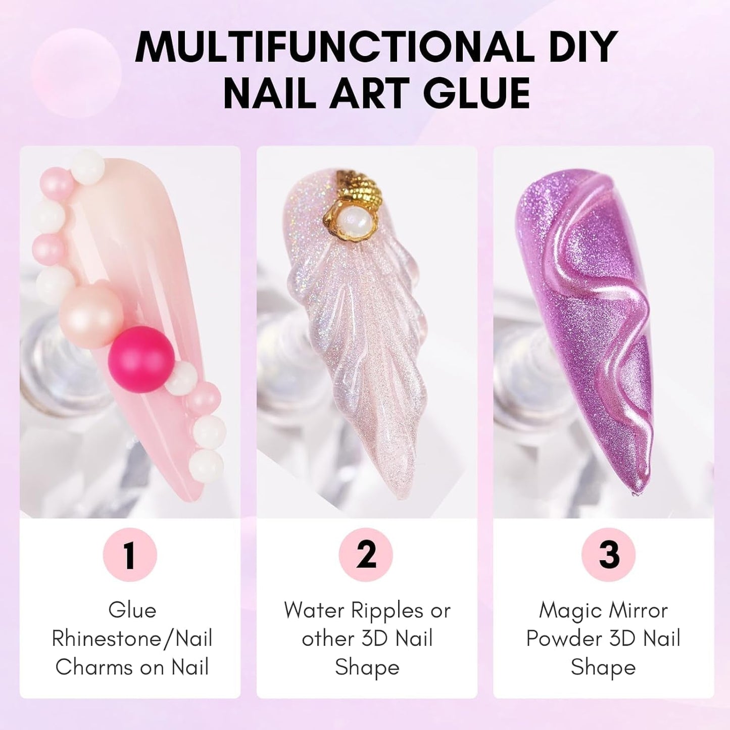 Makartt Rhinestone selvklæbende gel - 15 ml UV-neglelimsæt med lyserøde negle charms Hjertecirkel neglesmykker og negledesigntilbehør til hjemmemanicure Valentinsdagsgave