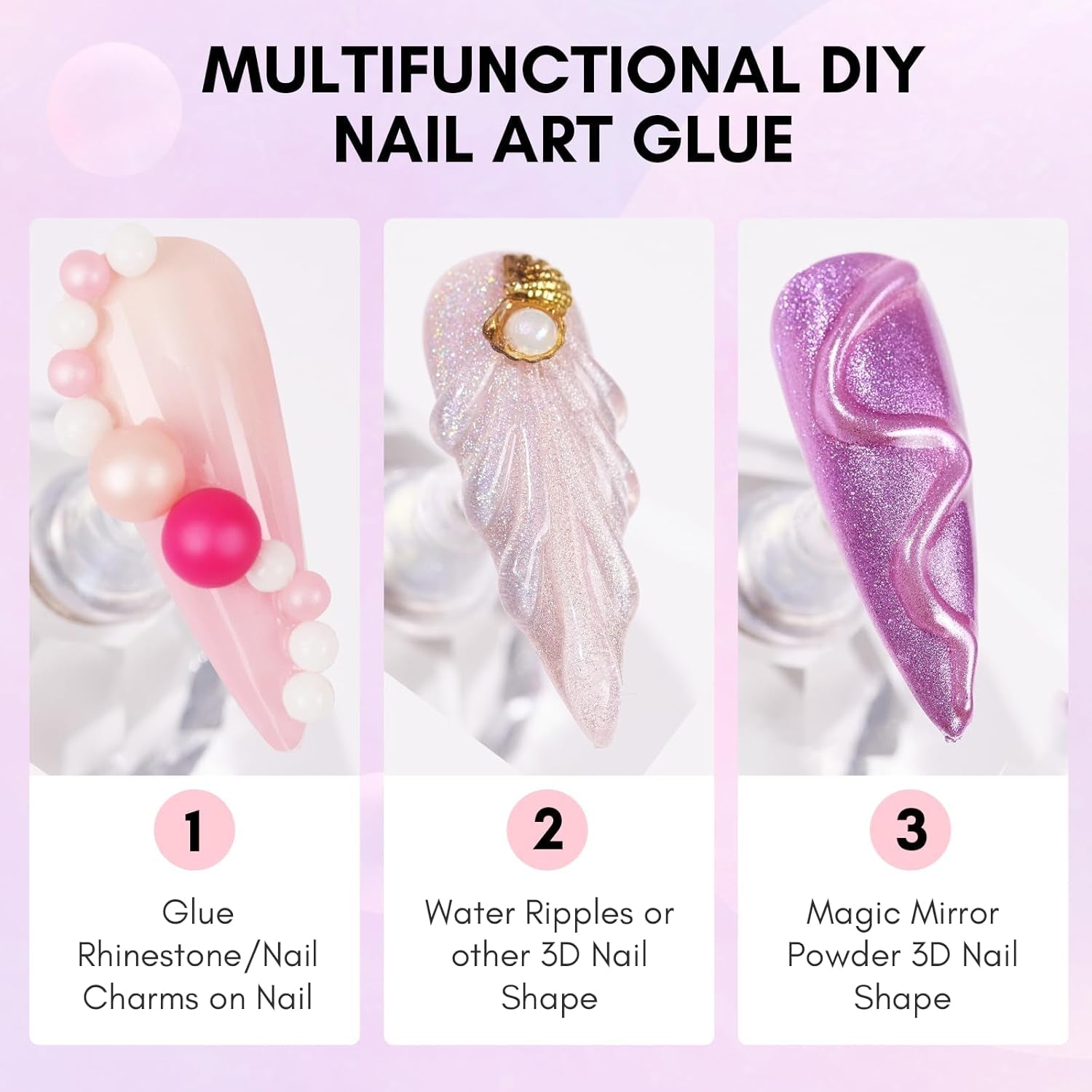 Makartt Rhinestone selvklæbende gel - 15 ml UV-neglelimsæt med lyserøde negle charms Hjertecirkel neglesmykker og negledesigntilbehør til hjemmemanicure Valentinsdagsgave