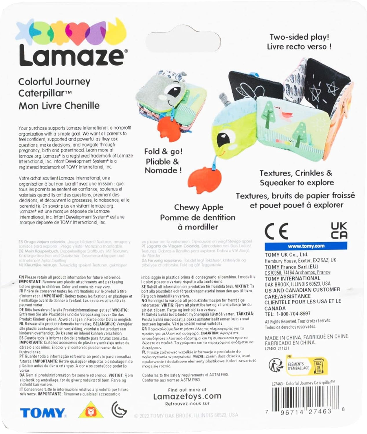 Lamaze Colorful Caterpillar Ride, Newborn Legetøj, Baby Sanselegetøj med Farver og Lyde, Udviklingslegetøj i 6 Måneder Drenge og Piger, L27463 Baby Legetøj Naty Shop
