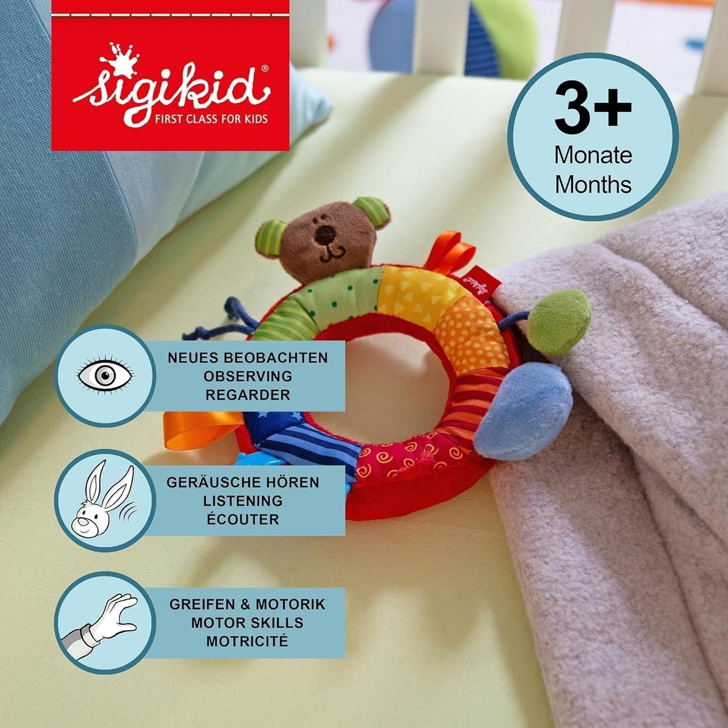 SIGIKID 40490 Aktiv ring Baby Activity PlayQ Legetøj til piger og drenge anbefales til børn fra 3 måneder flerfarvet Babylegetøj Naty Shop